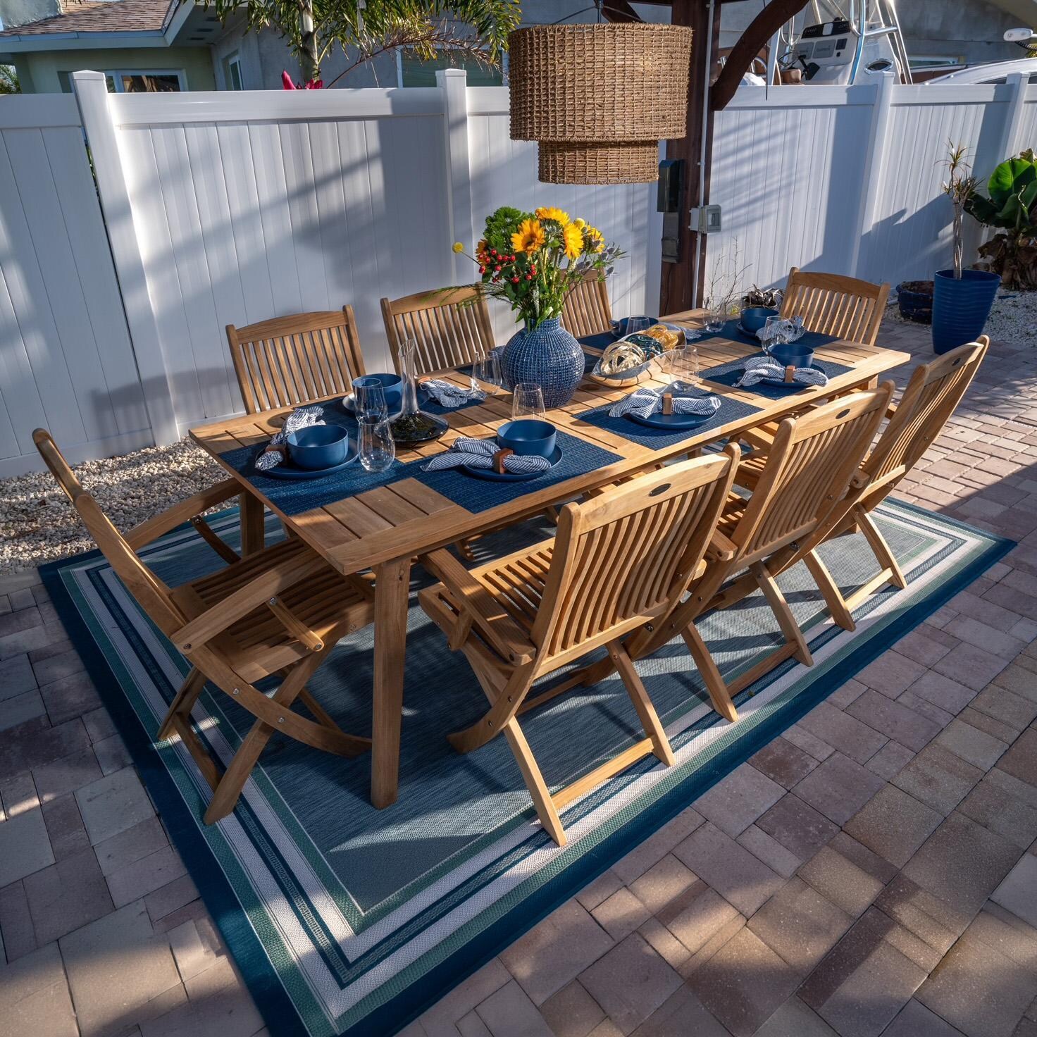 Sailor 9 Pc Teak Dining Set w/ 90 Inch Rectangular Table by Royal Teak Collection
