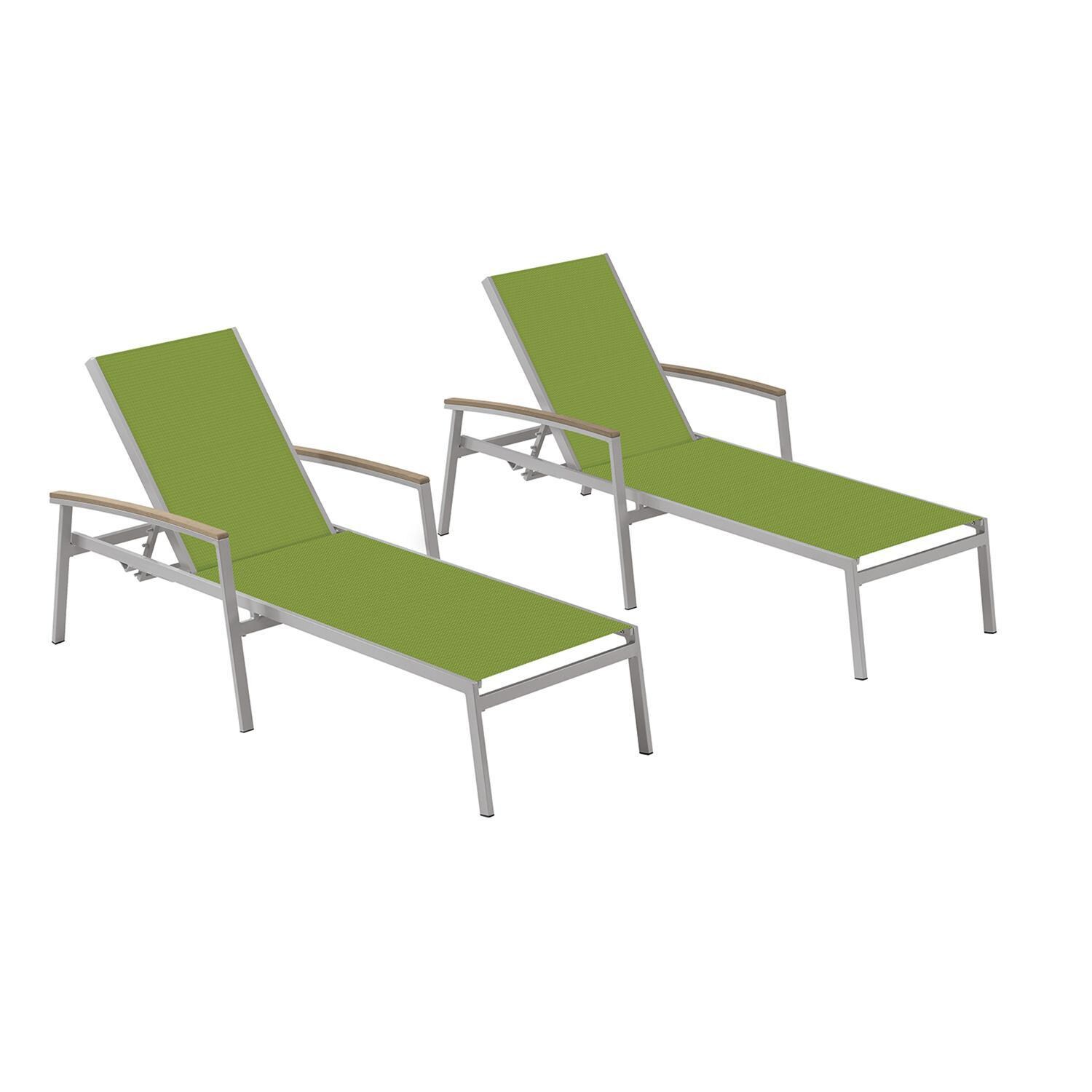 Travira 2 Pc Aluminum Chaise Lounge Set w/ Vintage Tekwood Arm Caps in Flint/Go Green by Oxford Garden