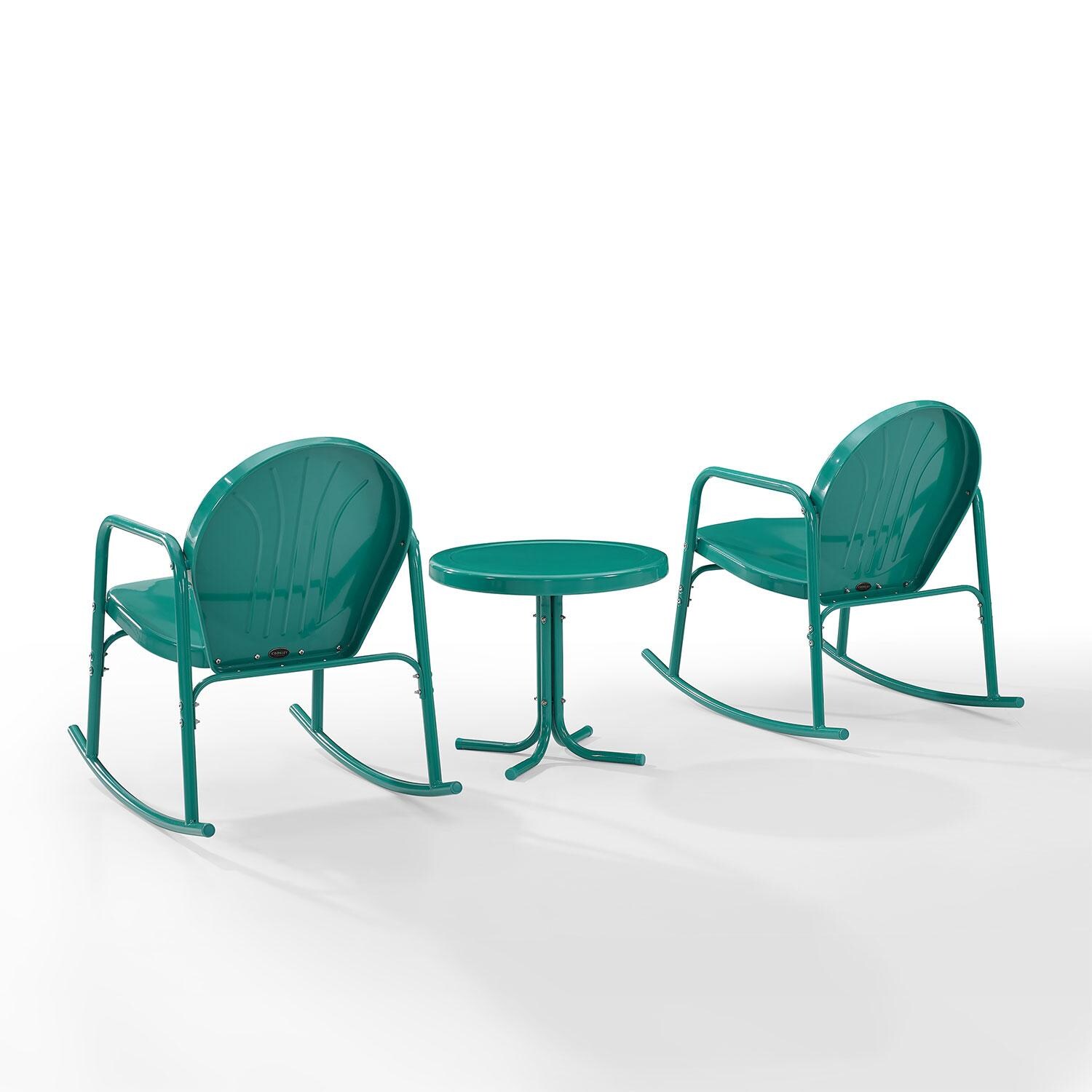 Ultimate Patio UP-32253TU 3Pc Retro Outdoor Rocking Chair Set in Turquoise - Rear - White Background thumbnail