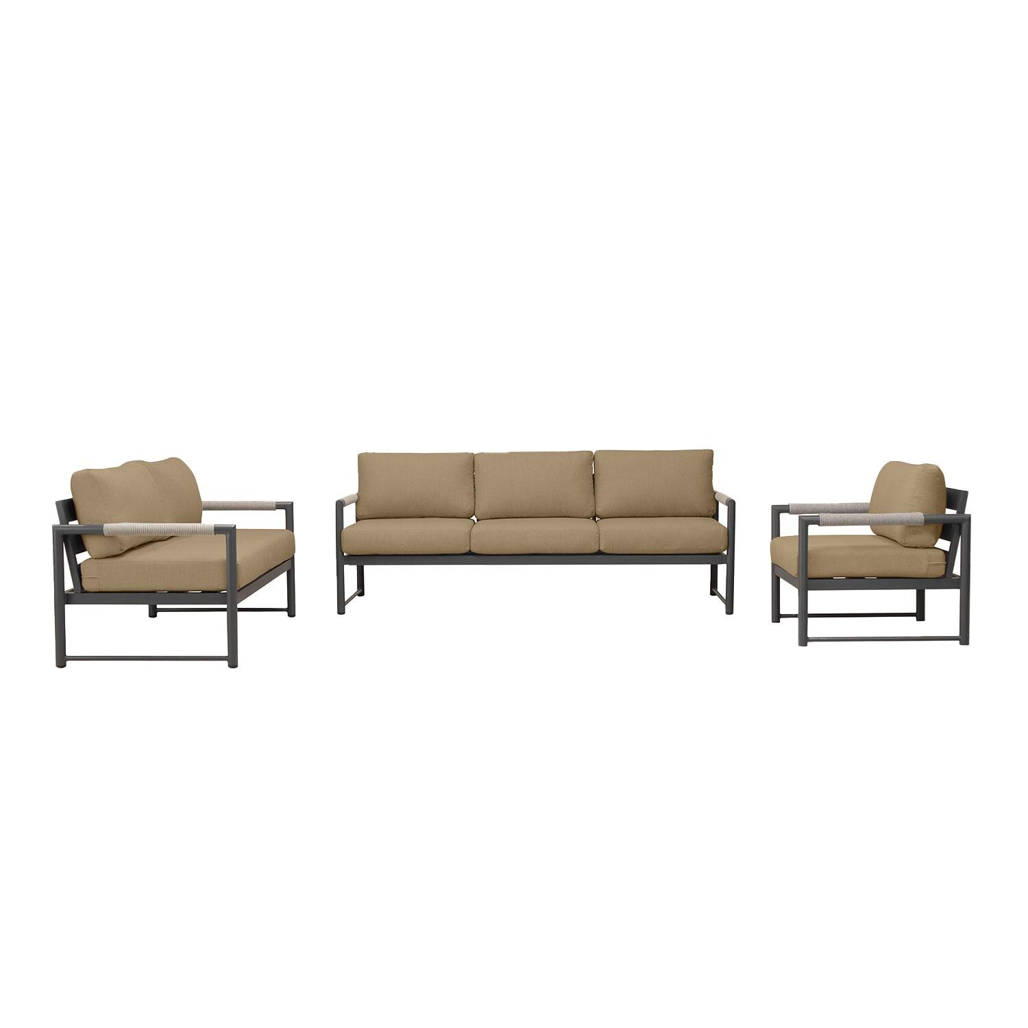 Lakeview AVEBAY-SL-PG-SET143-HB Avenue Bay Slate/Pebble Gray 3 Pc Sofa Loveseat Set - Heather Beige - Display - White Background thumbnail