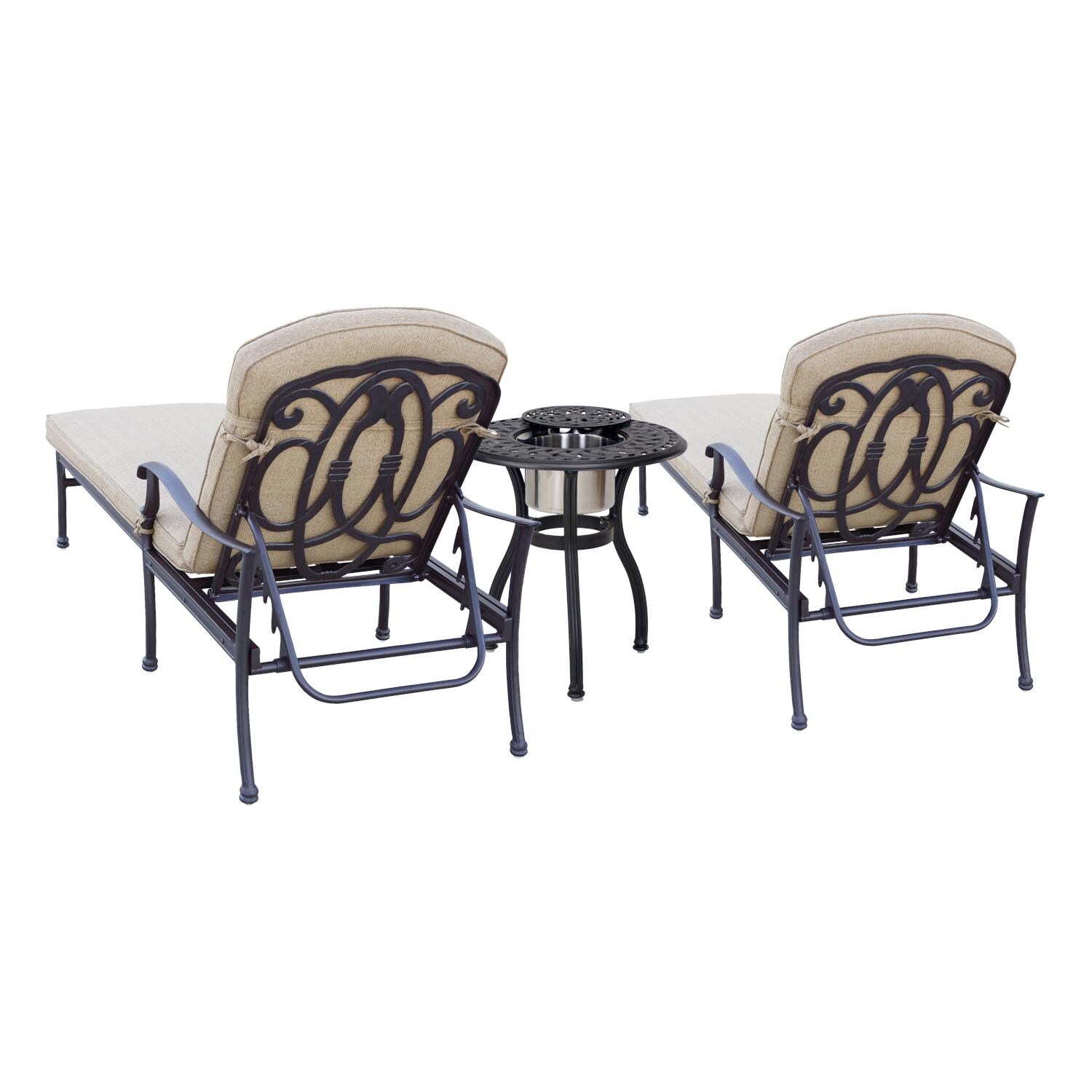 Darlee Florence 3 Piece Cast Aluminum Patio Chaise Lounge Set - End Table W/Ice Bucket Insert thumbnail
