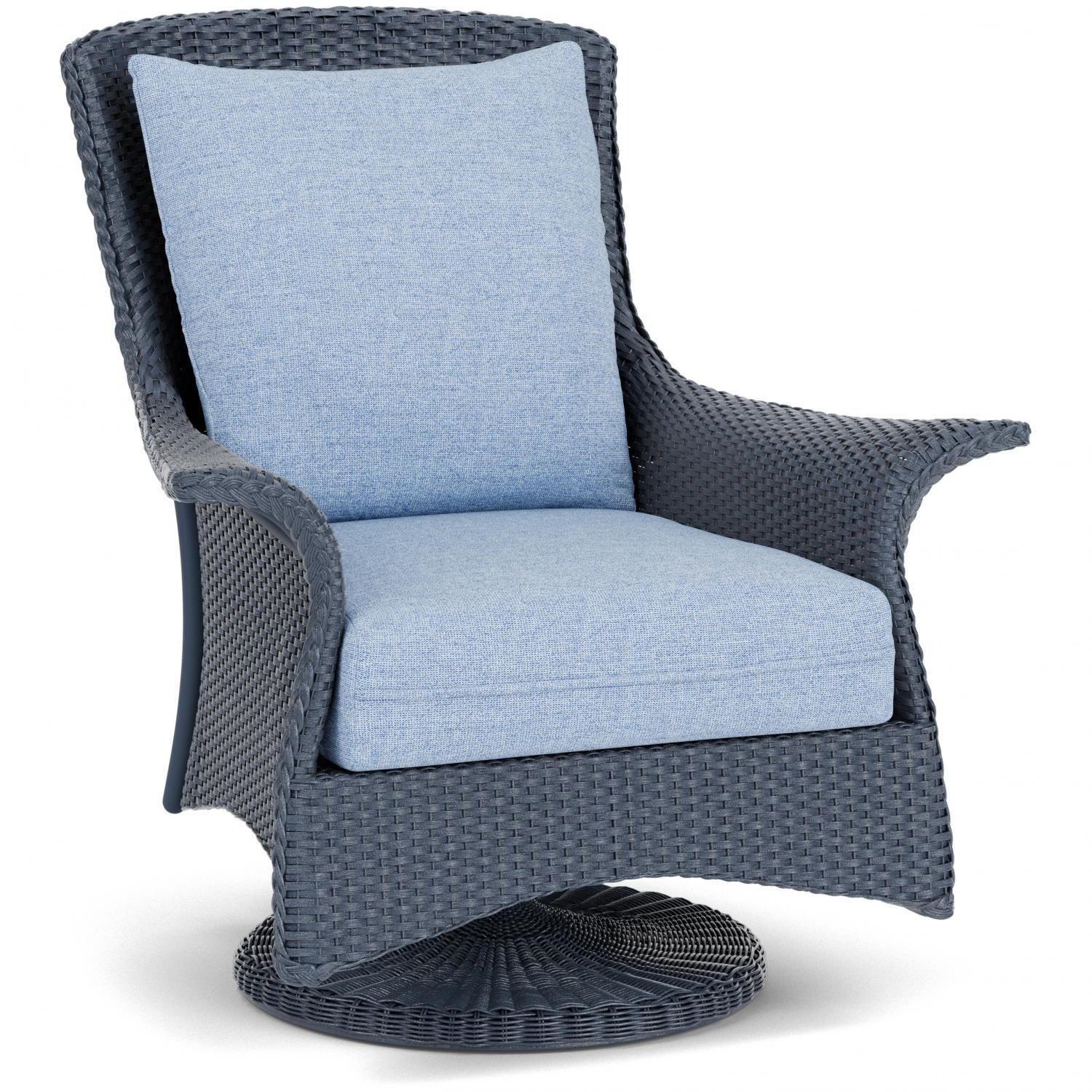 Lloyd Flanders Mandalay Swivel Rocker Lounge Chair in Denim Blue Finish with Demo Skyway Fabric - Angled thumbnail