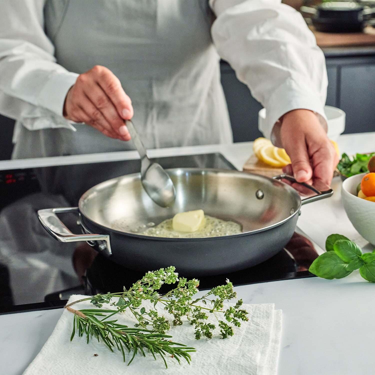 Demeyere 1028800 Black 5 Stainless Steel 9.5 In Double Handle Fry Pan - Lifestyle thumbnail