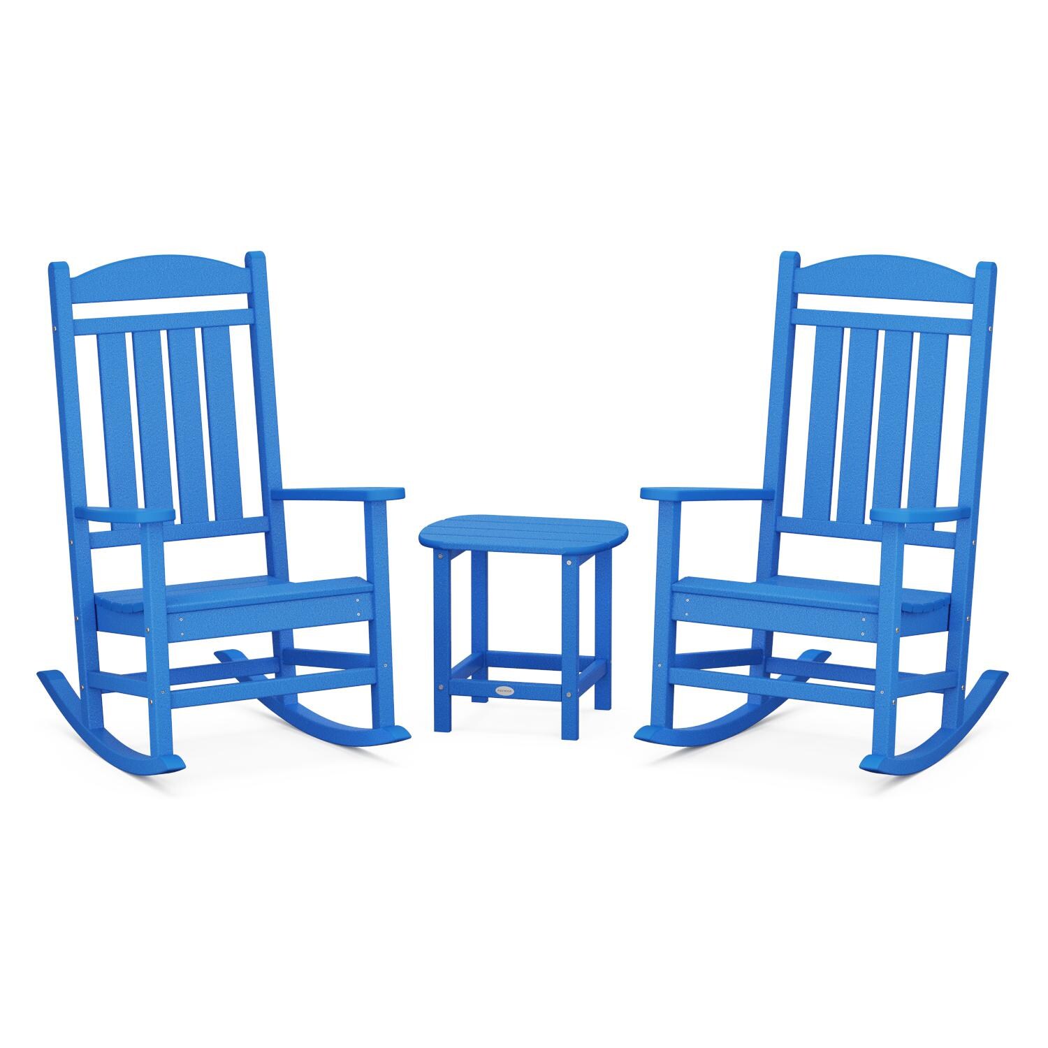 POLYWOOD Pacific Blue Presidential Rocker 3-Piece Set w/ South Beach 18-Inch Side Table thumbnail