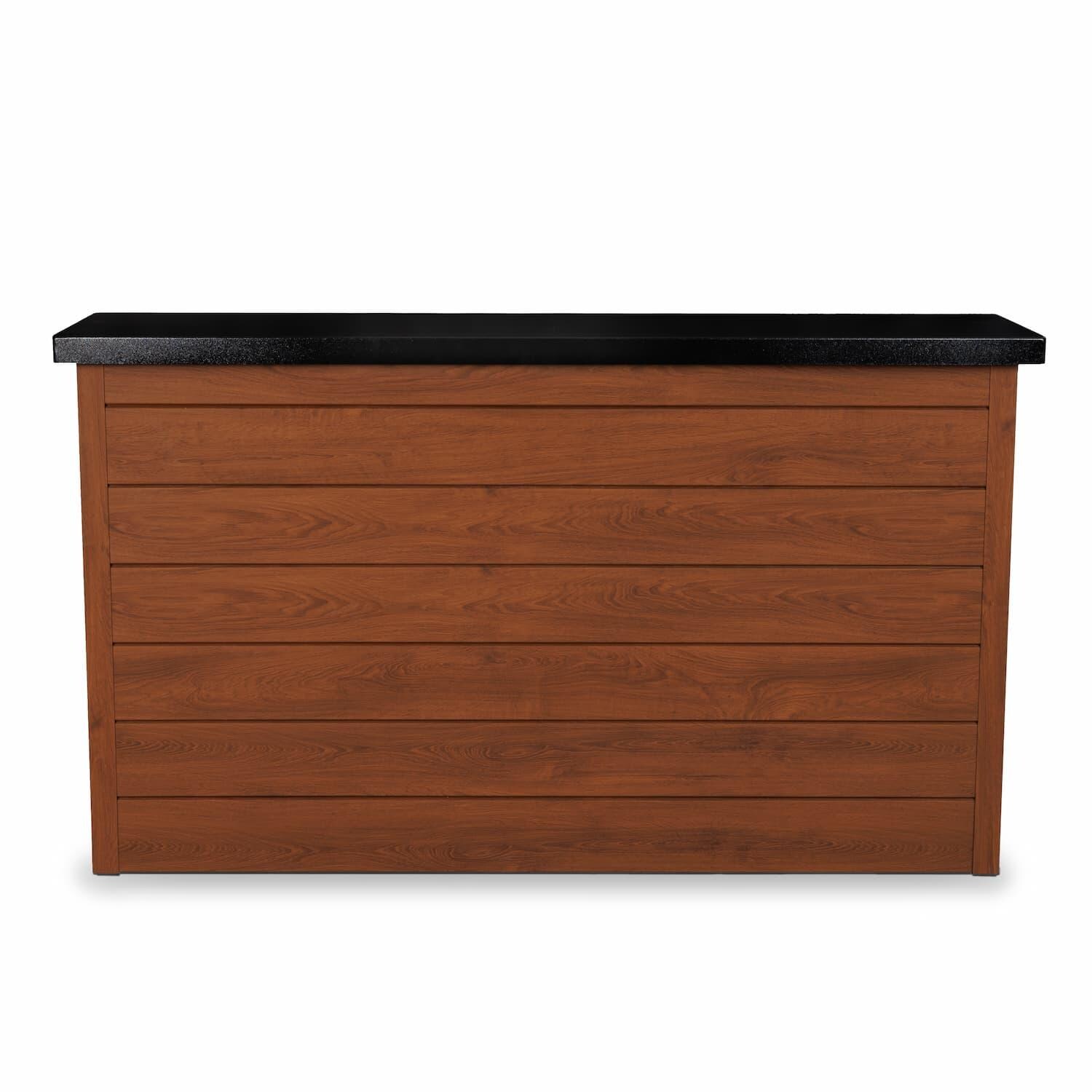 BBQGuys Signature 72 Inch 360 Degree Swivel Outdoor TV Lift Cabinet | Cinnamon Walnut w/ Black Aluminum