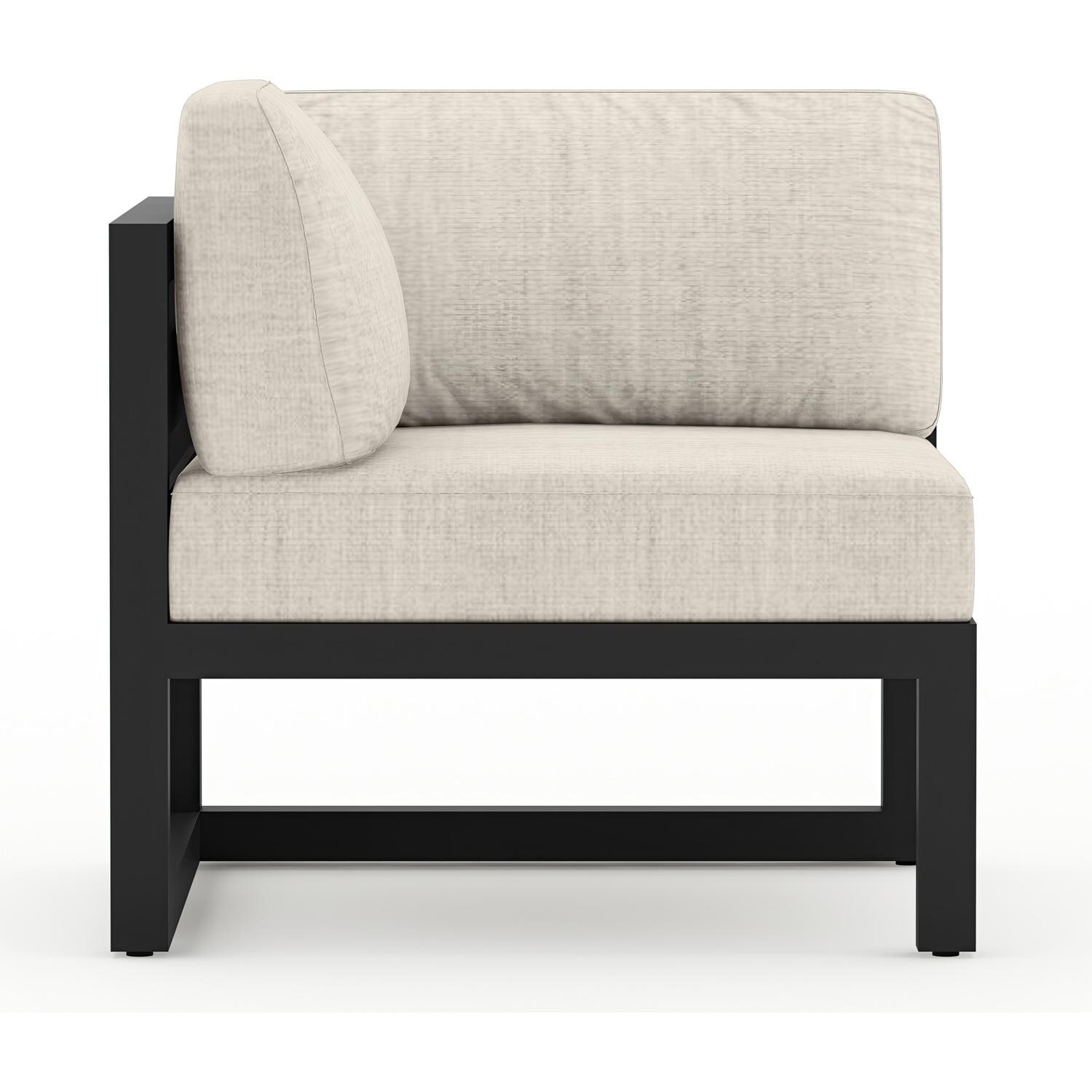 Lakeview MSTYCV-BK-4SEC-CS Misty Cove 4 Pc Aluminum Sectional Set in Black w/Canvas Natural Cushions by Lakeview Outdoor Designs - Left Section with Pillow - White Background thumbnail