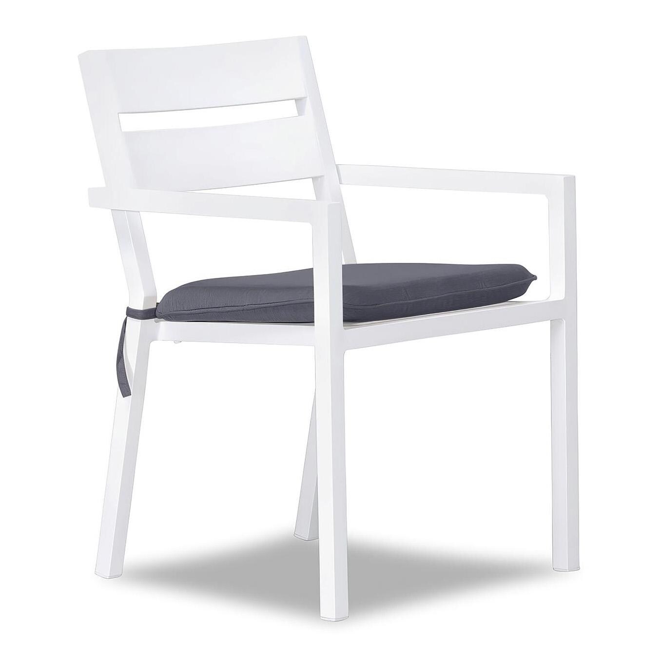Calm Bay Aluminum Dining Arm Chair in White/Canvas Charcoal by Lakeview Outdoor Designs