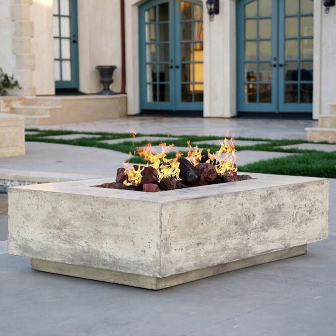 Tavola 1 56-in Rectangular GFRC Propane Fire Pit in Natural by Prism Hardscapes