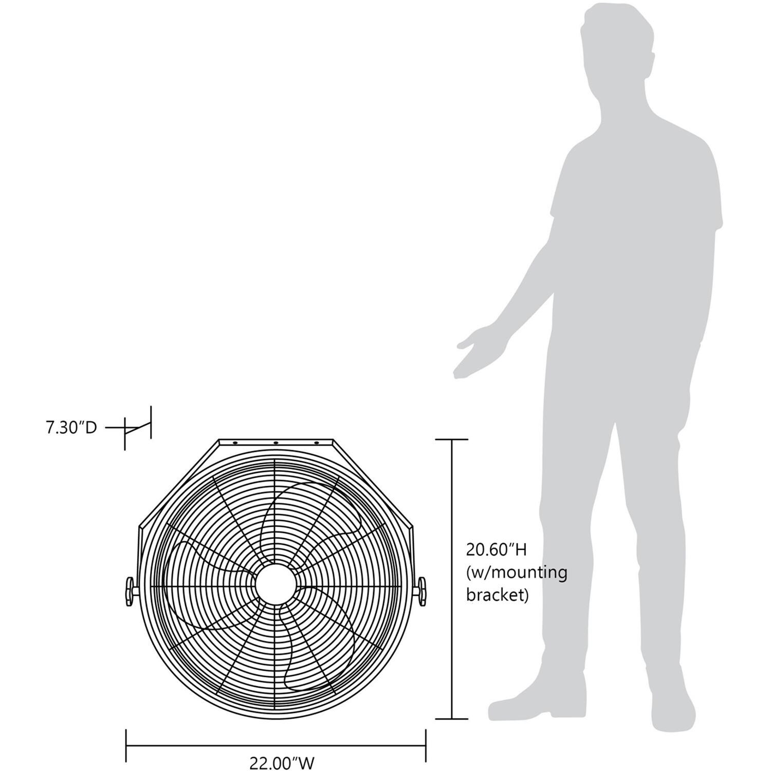 NewAir NIF18WBK01 18-in High Velocity Wall Mount Fan w/ 3 Fan Speeds & Adjustable Tilt Head - Dimensions - Dimensional thumbnail