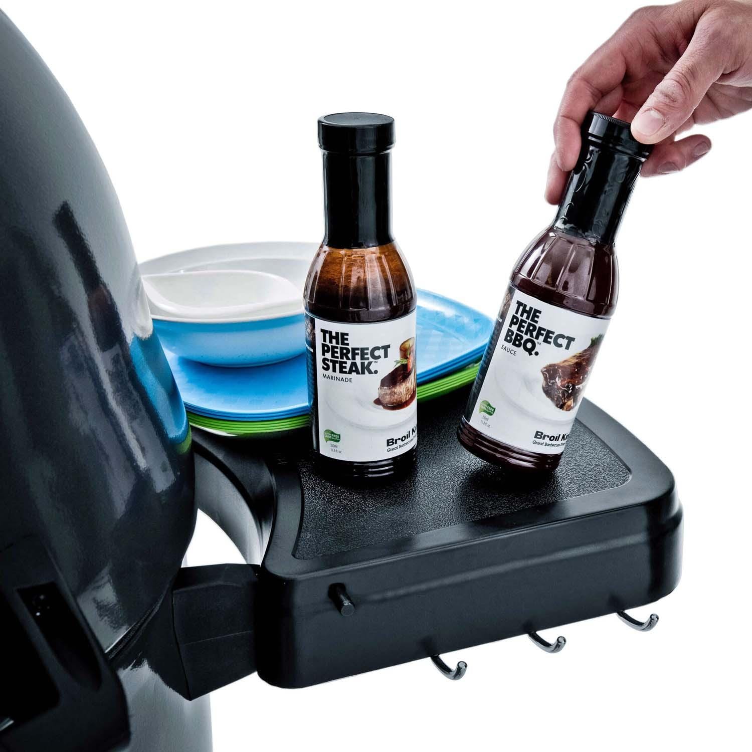 Broil King Keg 5000 Steel Charcoal Kamado Grill - Gray - Side Shelf in Use - Lifestyle thumbnail