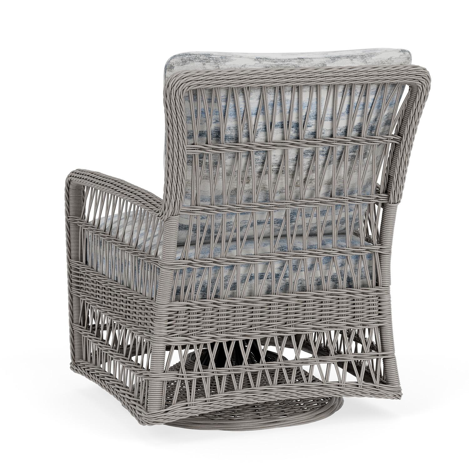 Lloyd Flanders Mackinac Swivel Glider Lounge Chair in Putty Finish with Stratosphere Cloud fabric - Rear Left thumbnail