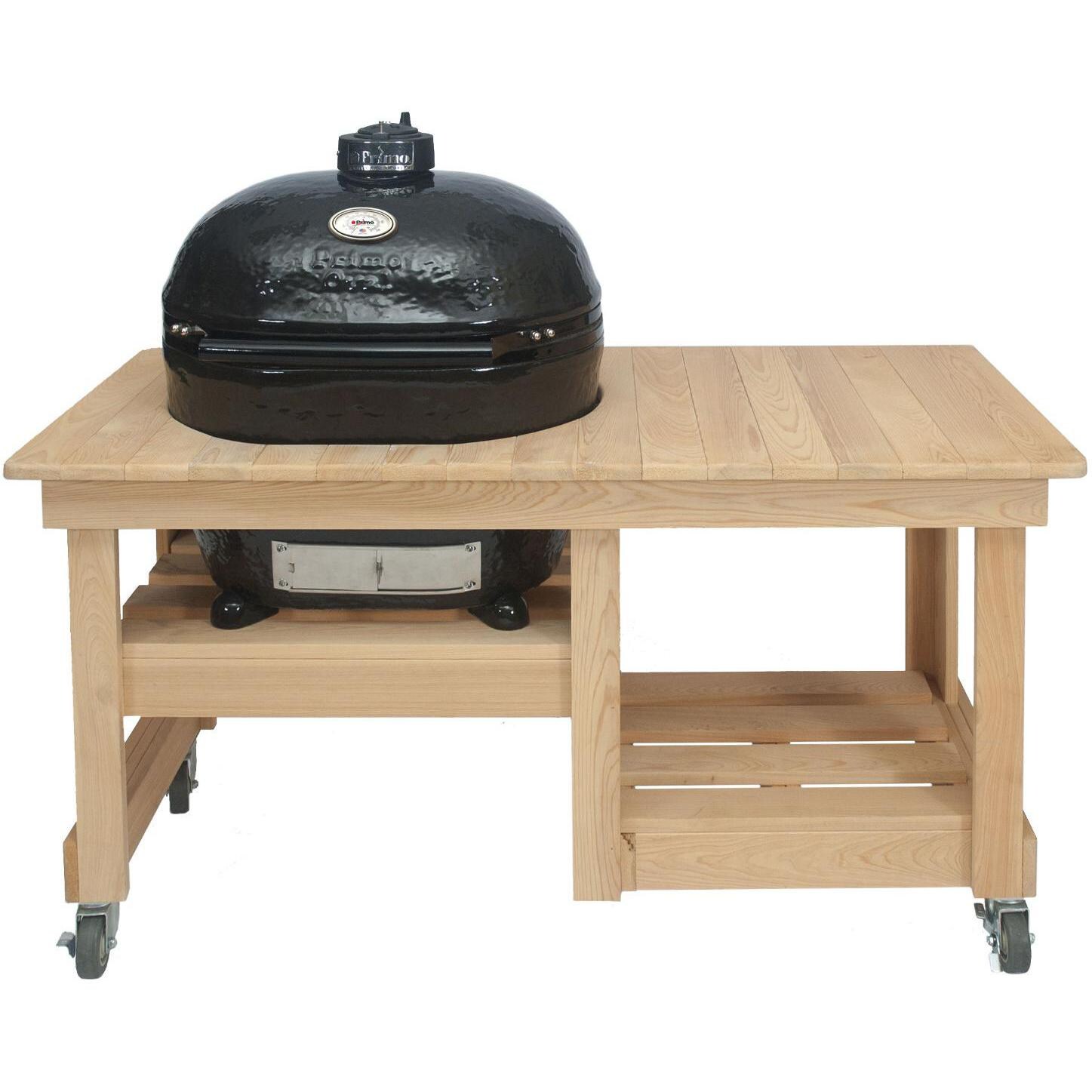 Primo Oval XL Ceramic Charcoal Smoker Grill On Countertop Cypress Table thumbnail