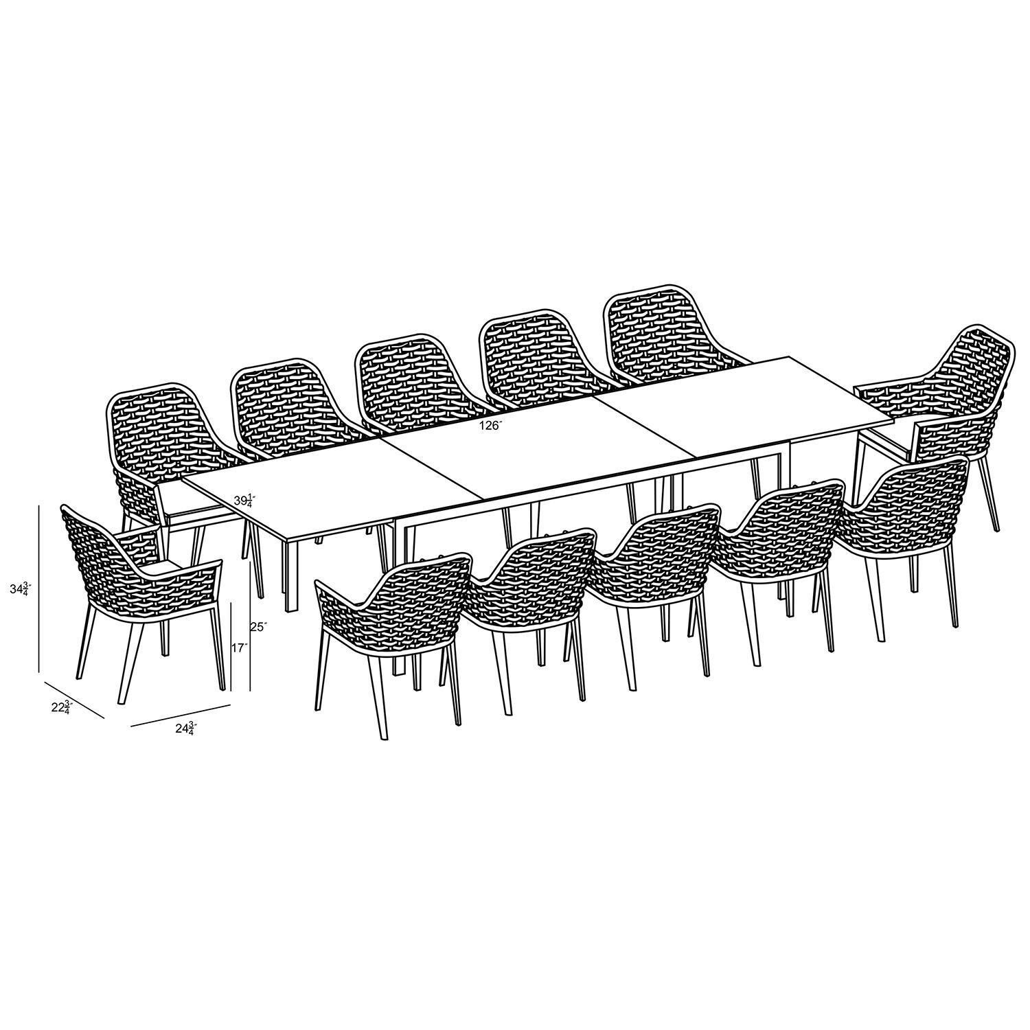 Chloe Bay 13 Pc Aluminum Extendable Dining Set in White/Concrete by Lakeview - Dimensional thumbnail