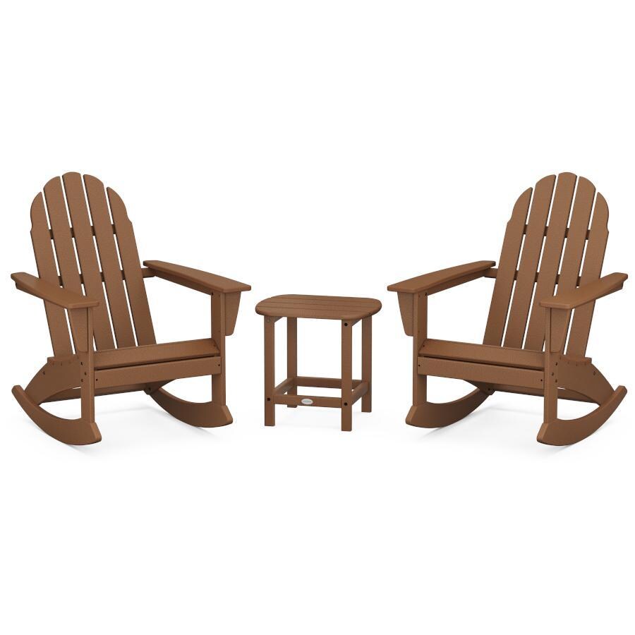 Vineyard 3 Pc Recycled Plastic Adirondack Rocking Chair Set w/ South Beach End Table in Teak by POLYWOOD