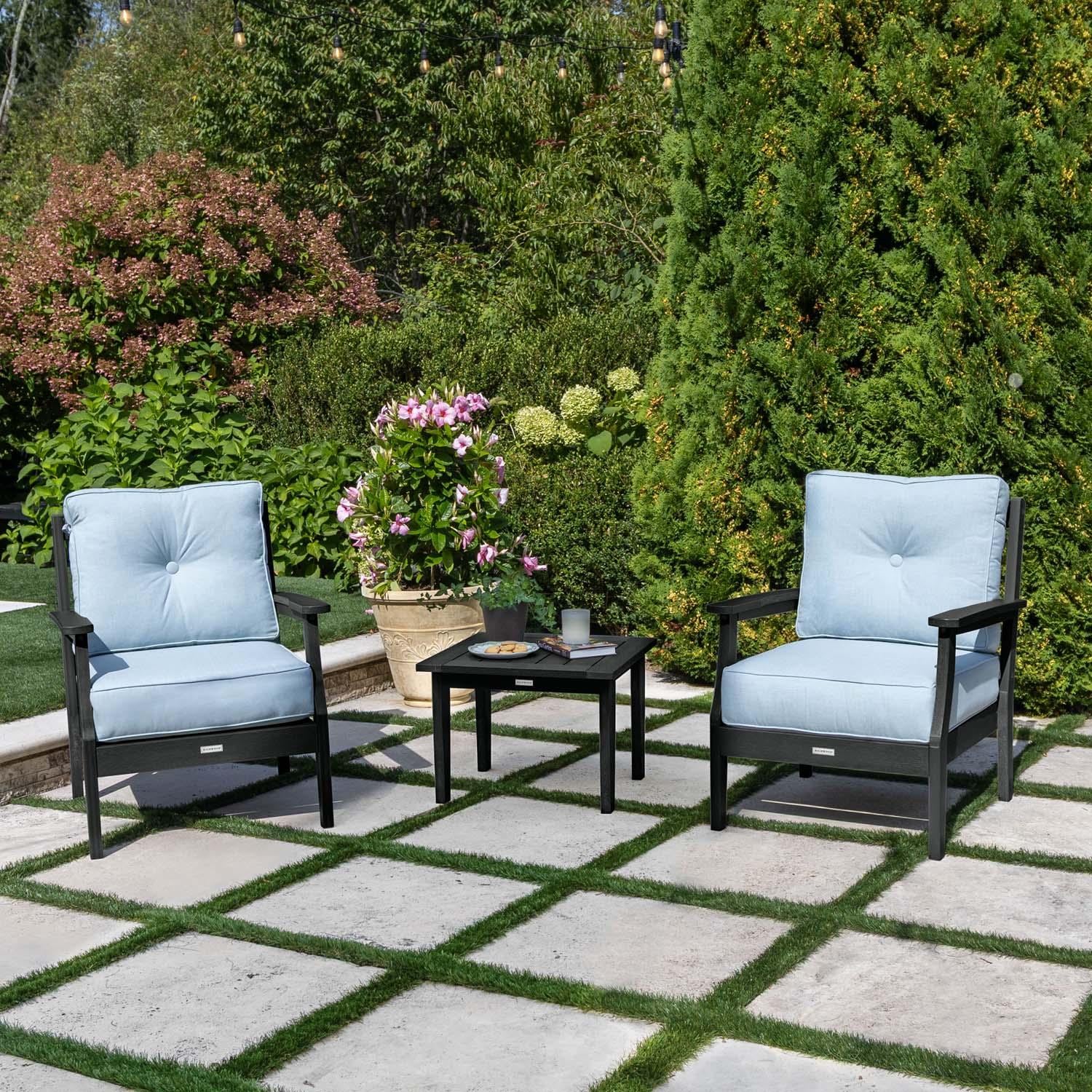 Lakeview Outdoor Designs Blushing Bay 3 Pc Recycled Plastic Seating Set in Bliss Dew/Black by - LV-KIT22206-BDE-BKE