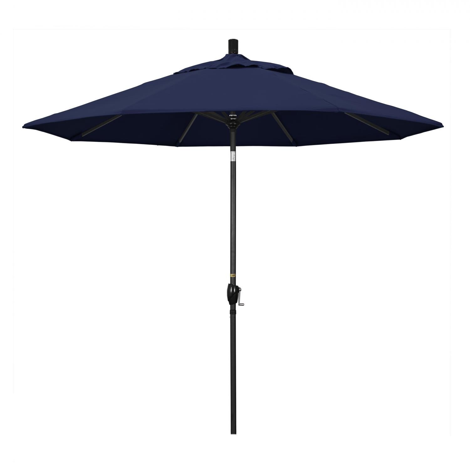 California Umbrella 9 Ft Octagonal Aluminum Push Button Tilt Patio Umbrella W/ Crank Lift & Aluminum Ribs - Stone Black Frame / Olefin Navy Blue Canopy thumbnail