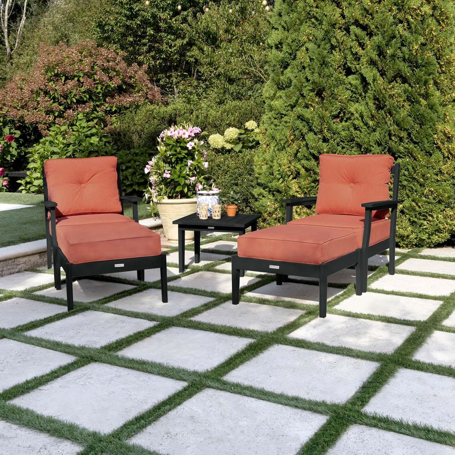 Blushing Bay 5 Pc Recycled Plastic Seating Set in Canvas Persimmon/Black by Lakeview Outdoor Designs