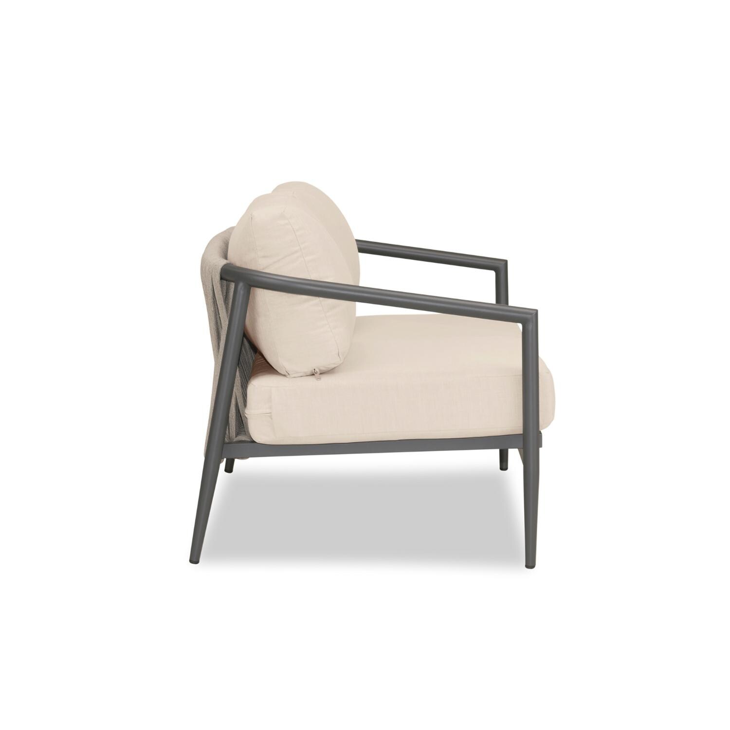Lakeview Midnight Cove 2 Person Aluminum Loveseat in Slate/Pebble Gray/Canvas Flax - Side - White Background thumbnail