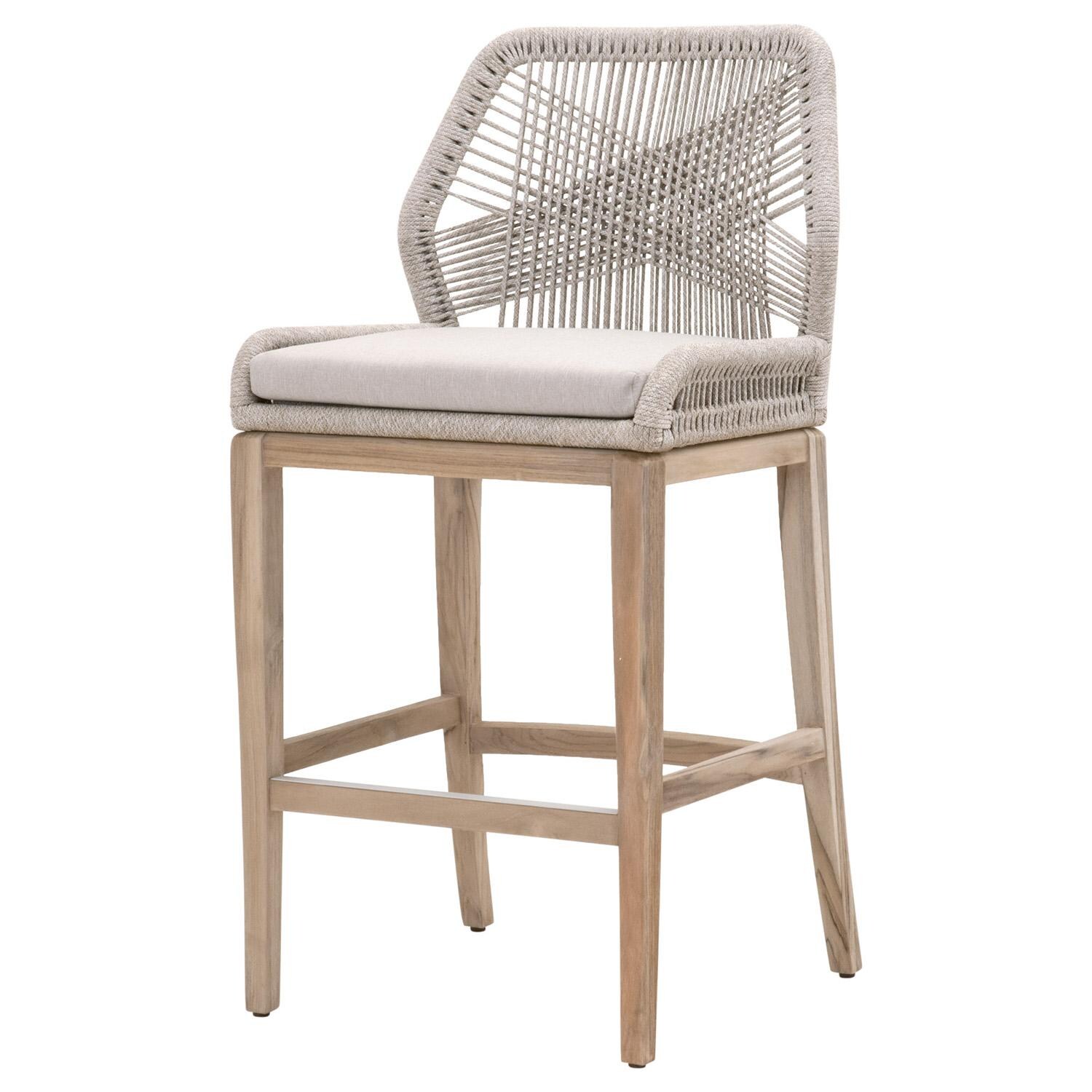 Lakeview Peninsula Way Woven Rope Bar Stool in Taupe & White - Angled View thumbnail