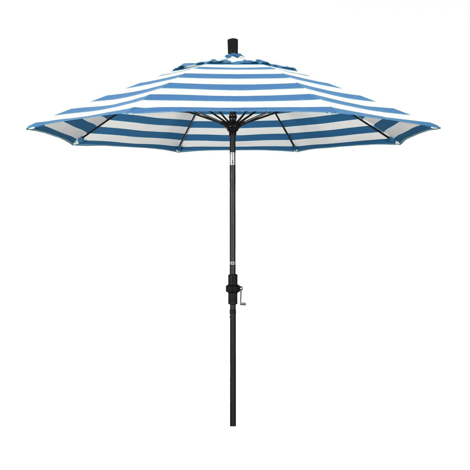 California Umbrella Sun Master Series 9 Ft Octagonal Aluminum Collar Tilt Patio Umbrella W/ Crank Lift & Fiberglass Ribs - Matted Black Frame / Sunbrella Cabana Regatta Canopy thumbnail