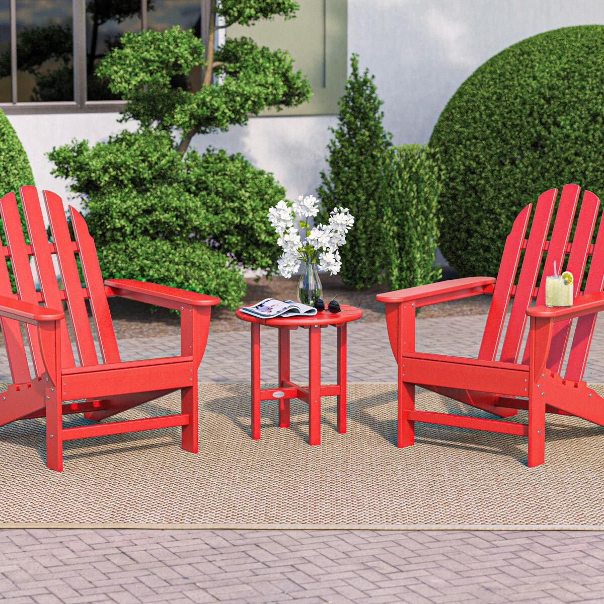 Classic Adirondack 3 Pc Recycled Plastic Seating Set in Sunset Red by POLYWOOD