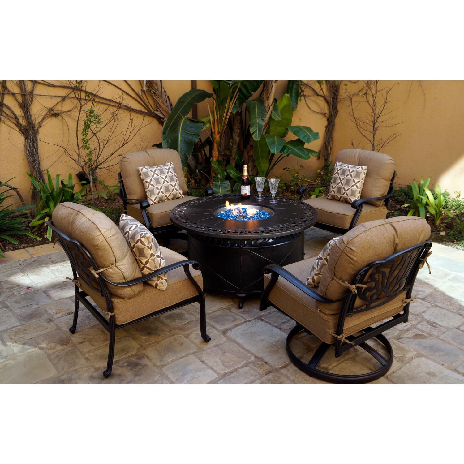 Darlee DL708-5PCR-35QB Elisabeth 5 Piece Cast Aluminum Patio Fire Pit Conversation Set - Lifestyle thumbnail