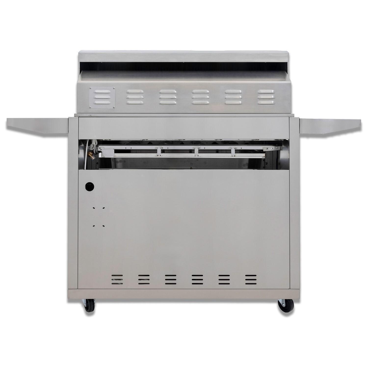 Blaze BLZ-5LTE3-NG Premium LTE+ 40-Inch 5-Burner Natural Gas Grill With Rear Infrared Burner & Lift-Assist Hood - On Cart - Rear View - White Background thumbnail