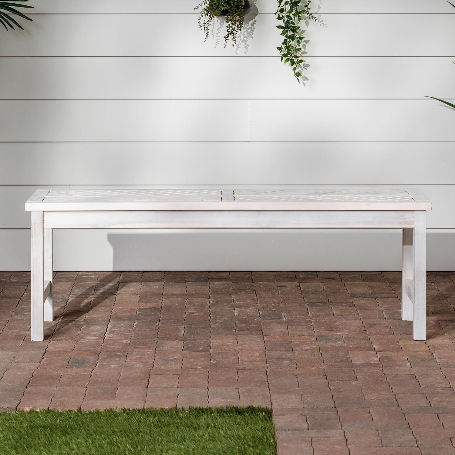 Ultimate Patio Wishlake 53 Inch Acacia Patio Dining Bench - White Wash thumbnail