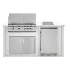 BBQGuys.com 6 Ft BBQ Island With Blaze 32-Inch Natural Gas Grill, Double Access Door, Outdoor-Rated Compact Refrigerator & Side Burner - Gray/White - BLZAD4.1SBNG-6SBVP4CGNW image