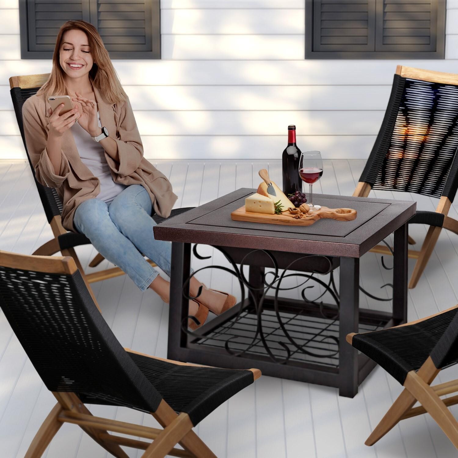 Hawkview 5 Pc Lounge Chair Set w/ Wood Burning Fire Pit Table by Ultimate Patio - In Use - Lifestyle thumbnail