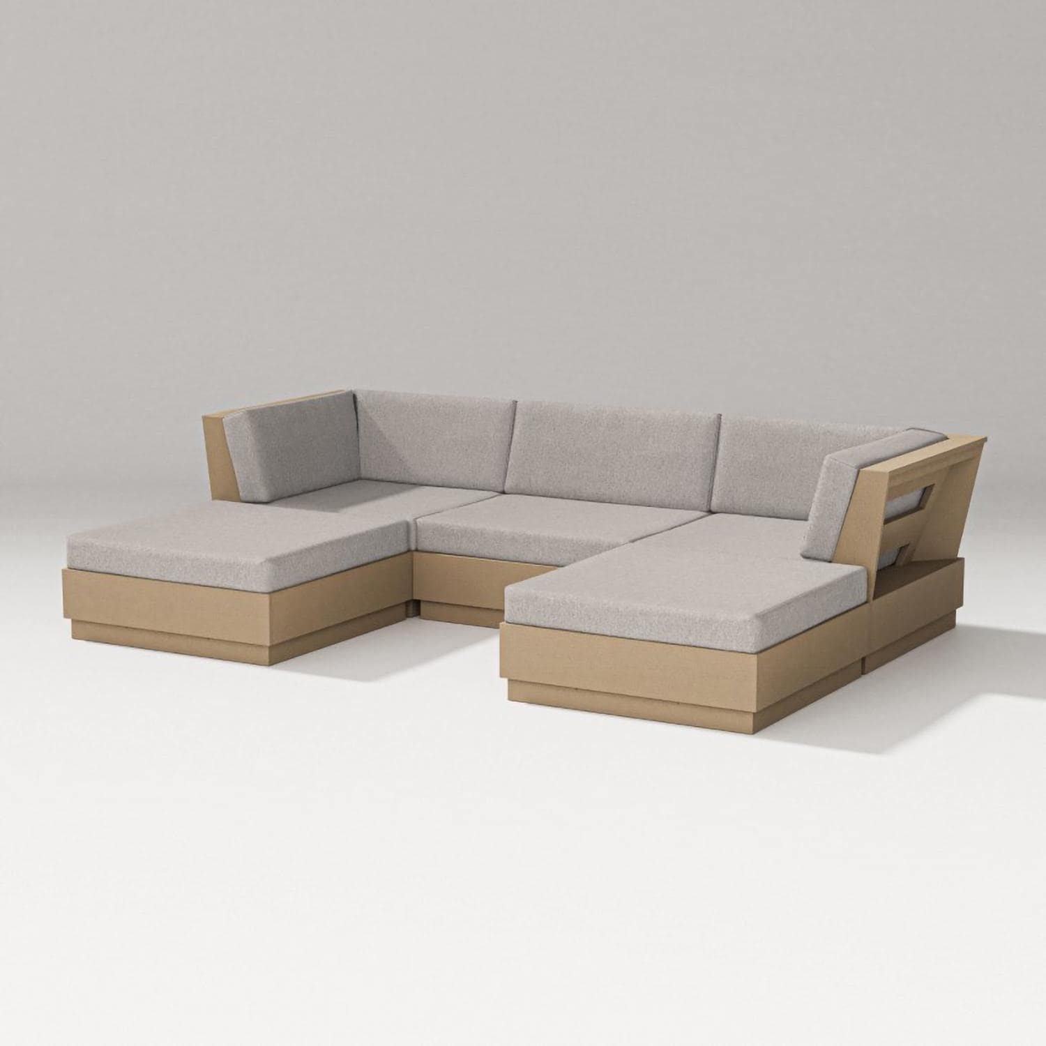 Elevate 5 Pc Recycled Plastic Double Chaise Sectional Seating Set in Vintage Sahara/Weathered Tweed By PW Designer Series