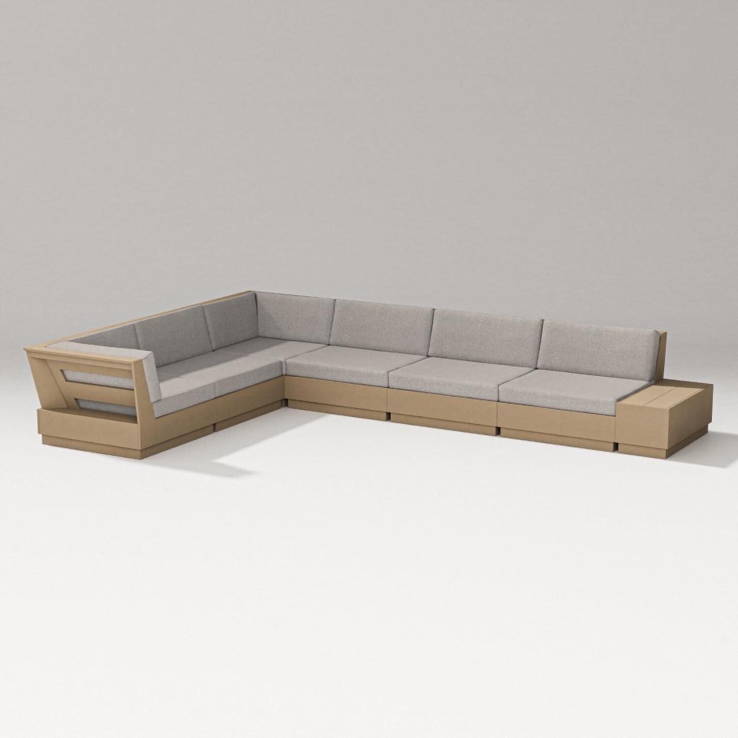 Elevate 7 Pc Recycled Plastic Sectional Seating Set in Vintage Sahara/Weathered Tweed By PW Designer Series