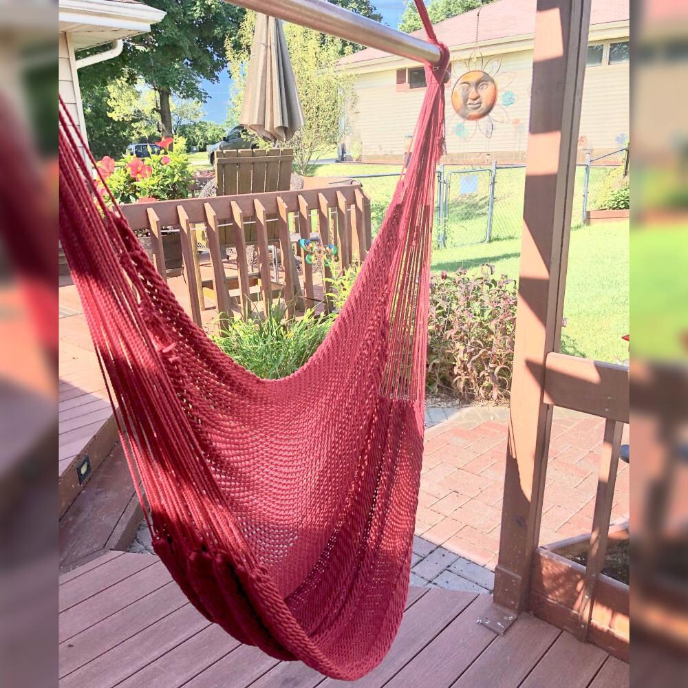 Ultimate Patio Extra Large Hanging Caribbean Hammock Chair - Red - Lifestyle
