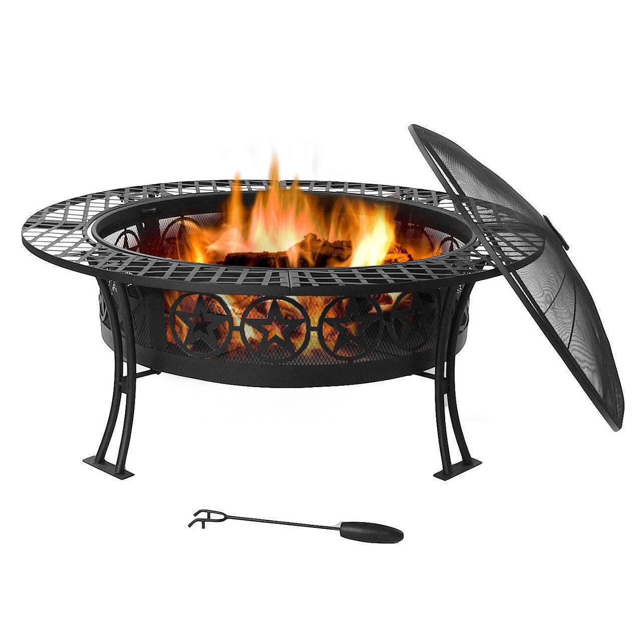 Ultimate Patio 40-Inch Steel Star Wood Burning Fire Pit - In Use - White Background thumbnail