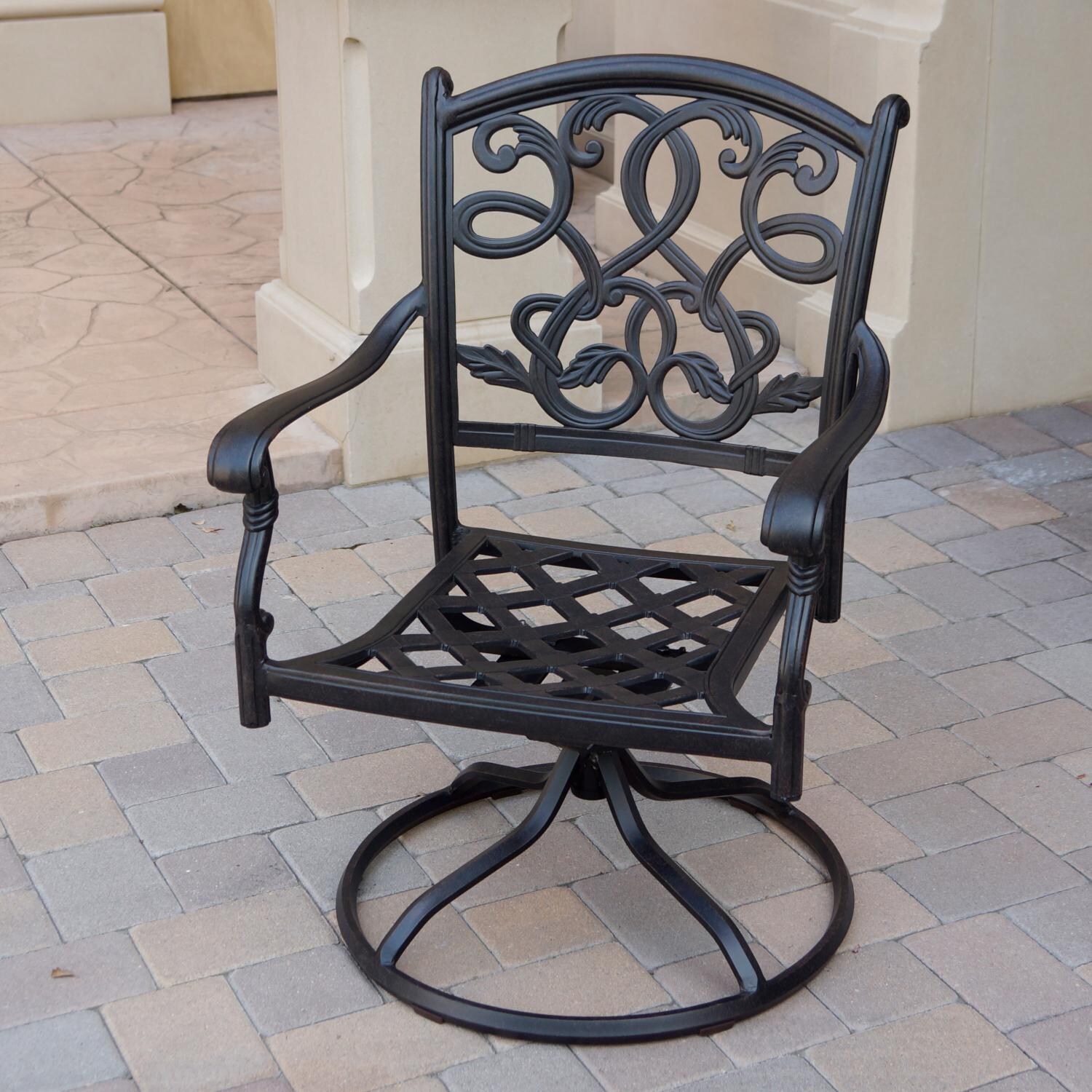 Darlee DL2052-7PC-30RE Santa Monica 7 Piece Cast Aluminum Patio Dining Set W/ 72 X 42 Inch Rectangular Table & Sesame Cushions - Swivel Rocker Dining Chair Frame thumbnail