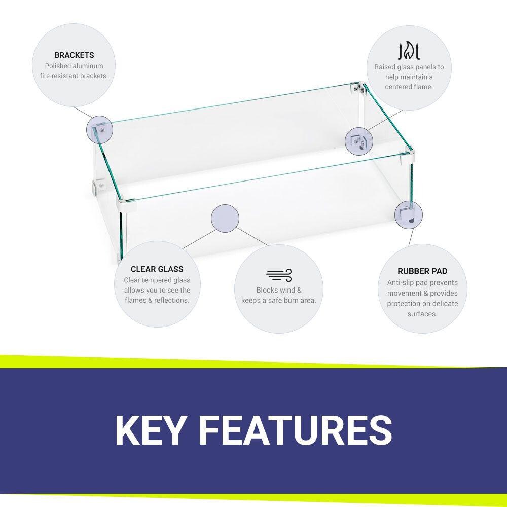 BBQGuys Signature FG-AFPP-18 Polished Glass Flame Guard For 18-Inch Rectangular Drop-In Fire Pit Pans - Feature Bullets thumbnail