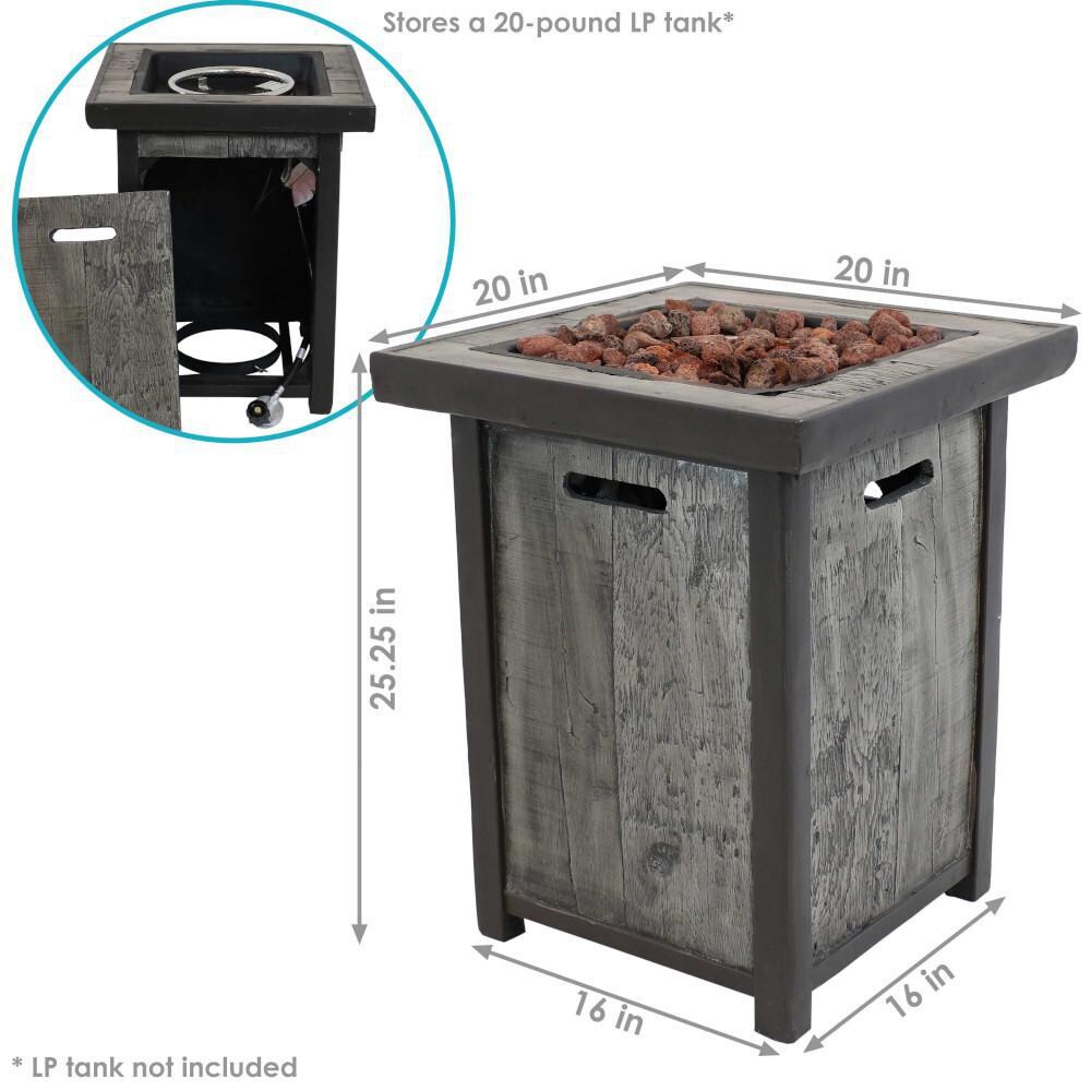 Ultimate Patio 20-Inch Square Weathered Wood Propane Gas Fire Pit Table - Dimensions thumbnail