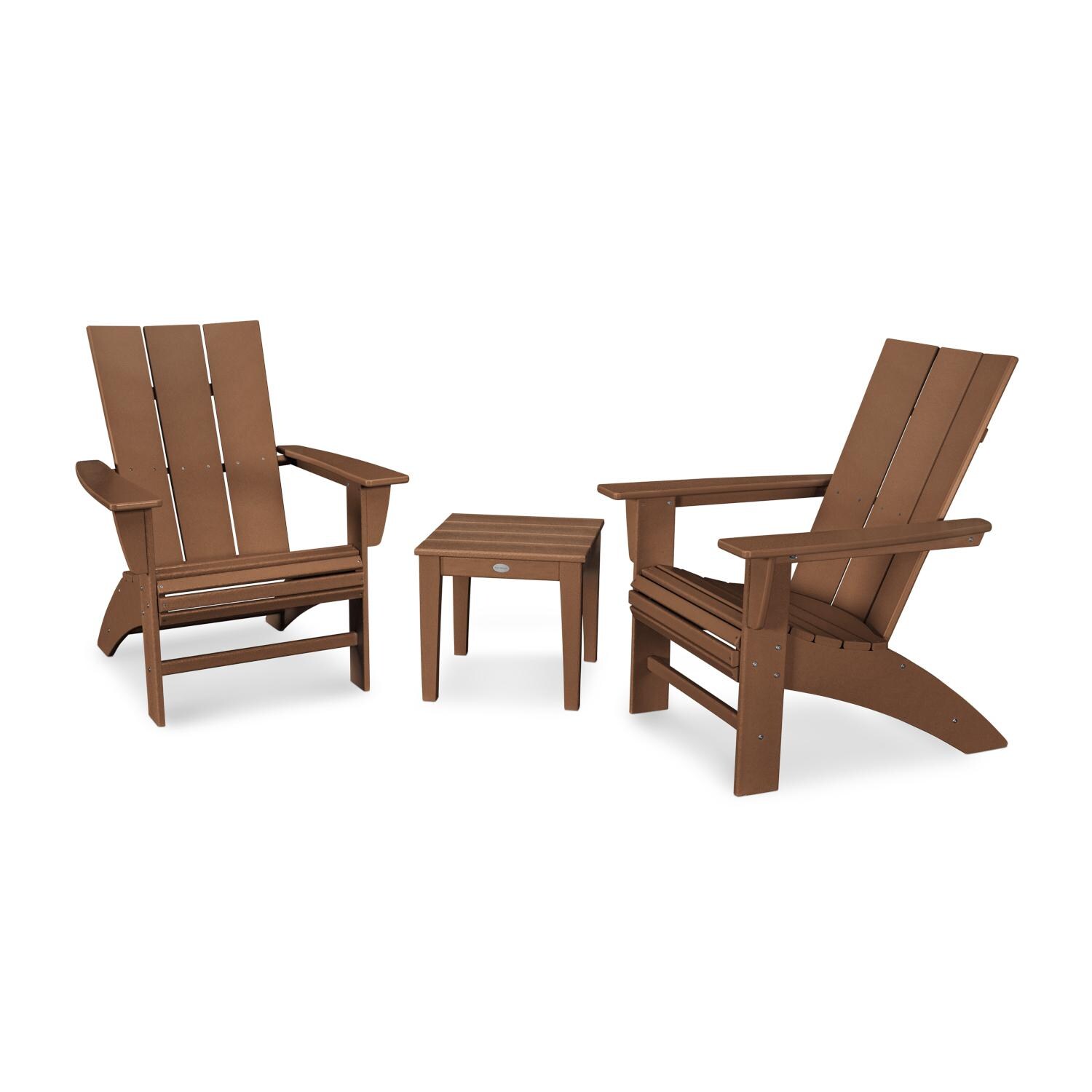 POLYWOOD Modern Teak 3-Piece Curveback Adirondack Set thumbnail