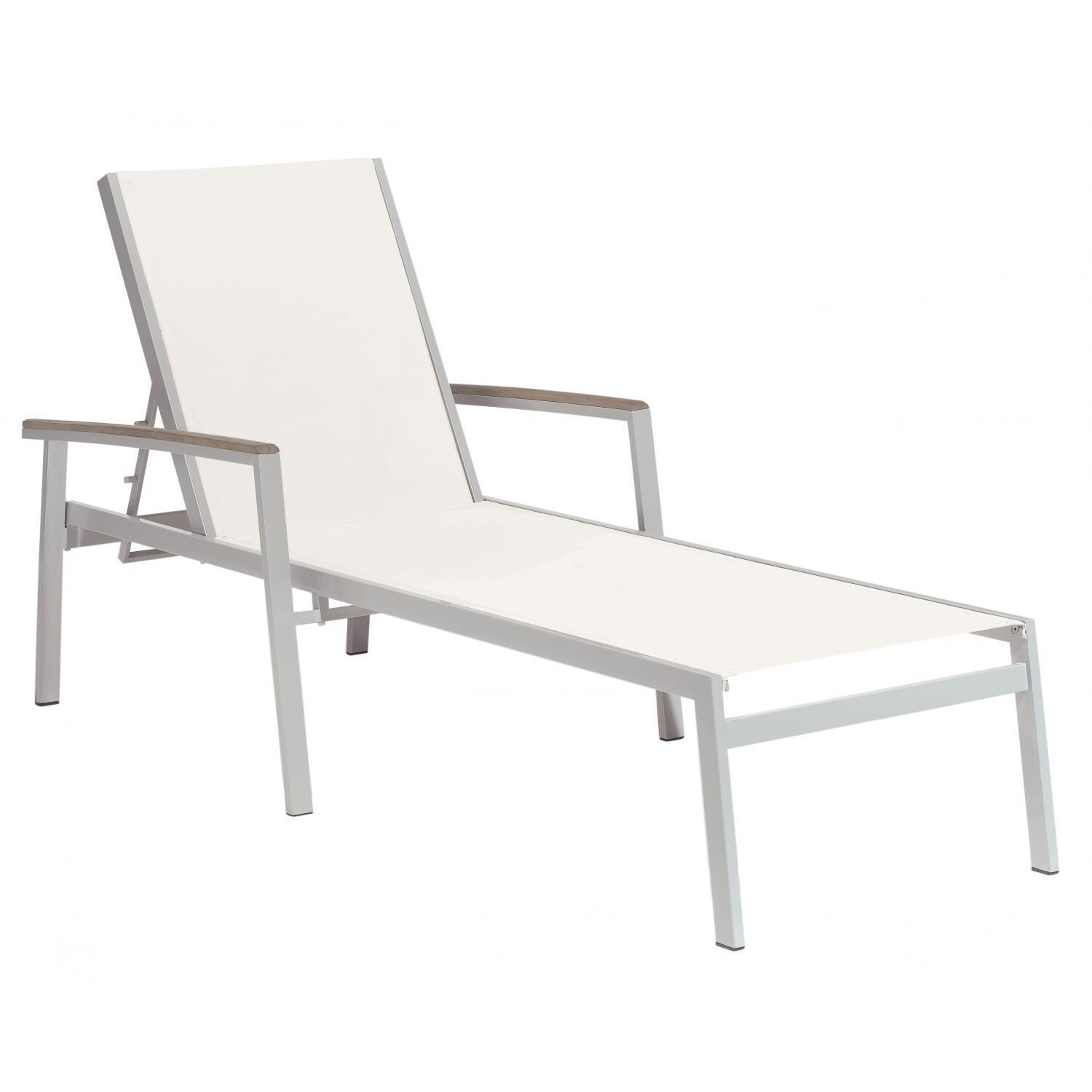 Travira Aluminum Patio Chaise Lounge W/ Natural Sling & Vintage Tekwood Armcaps By Oxford Garden thumbnail