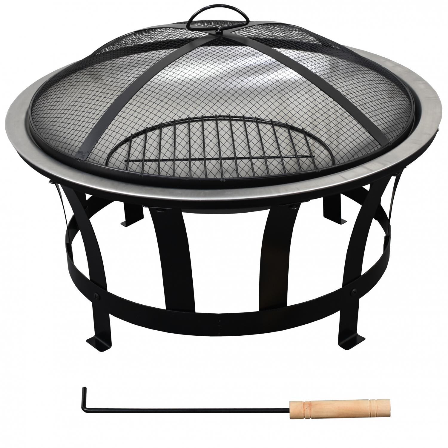 Astella 24-Inch Round Wood-Burning Fire Pit - Steel - FP100 - Spark Screen On