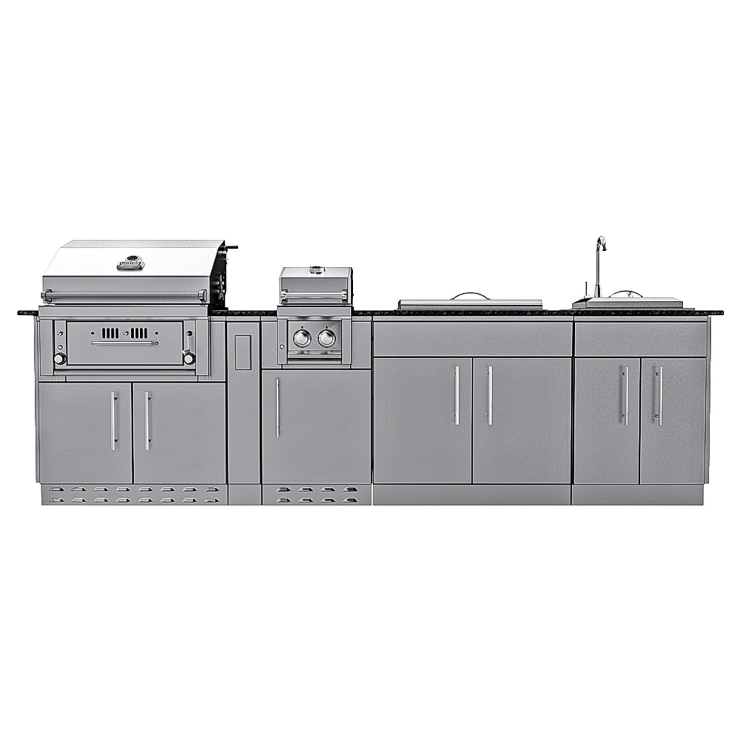 Sunstone Grills Alamo 10 Ft Outdoor Kitchen Island w/ Propane Grill & Side Burner, Sink, Door & Drawer