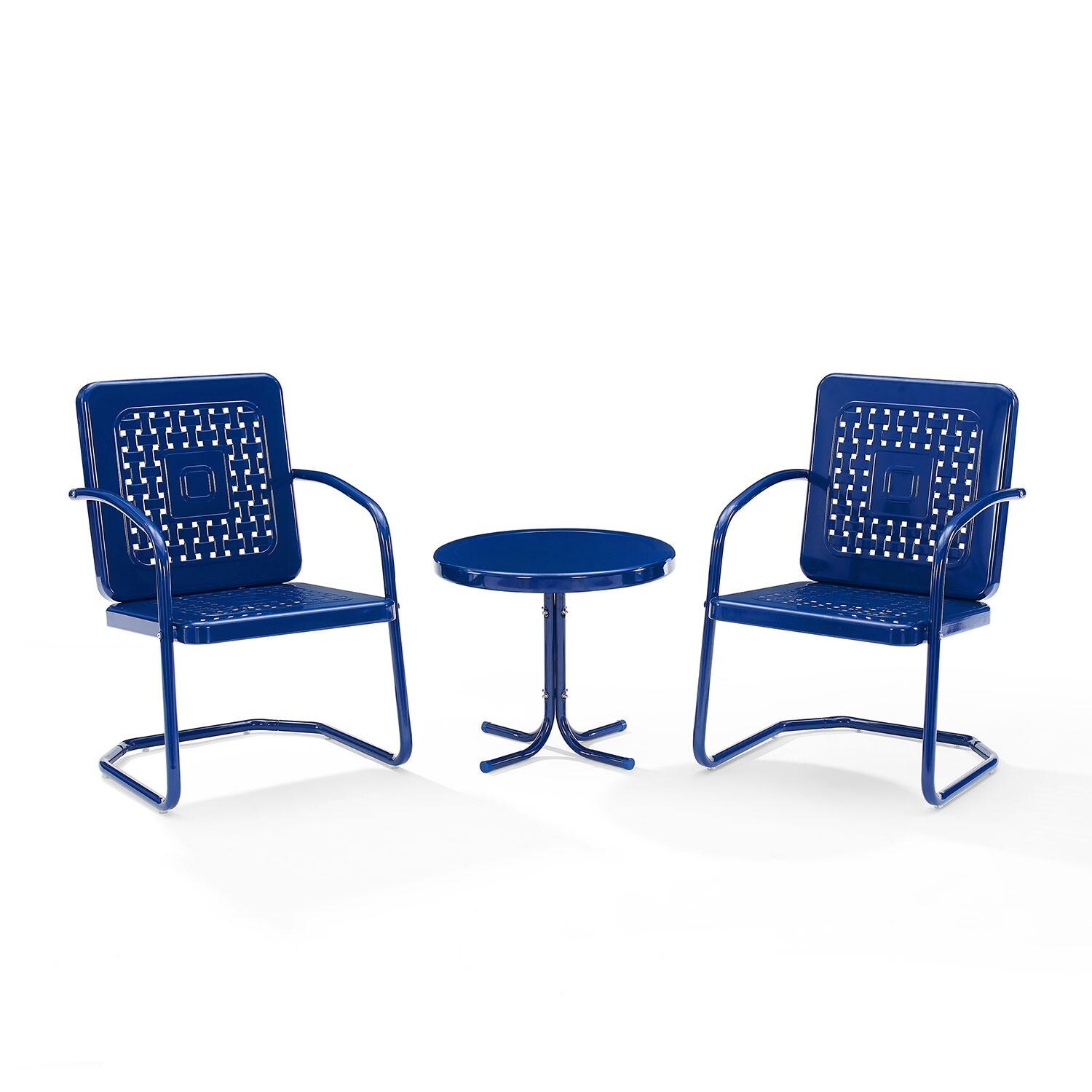 Ultimate Patio UP-32252NV 3Pc Retro Outdoor Chair Set in Navy Blue - Angled Inward - White Background thumbnail