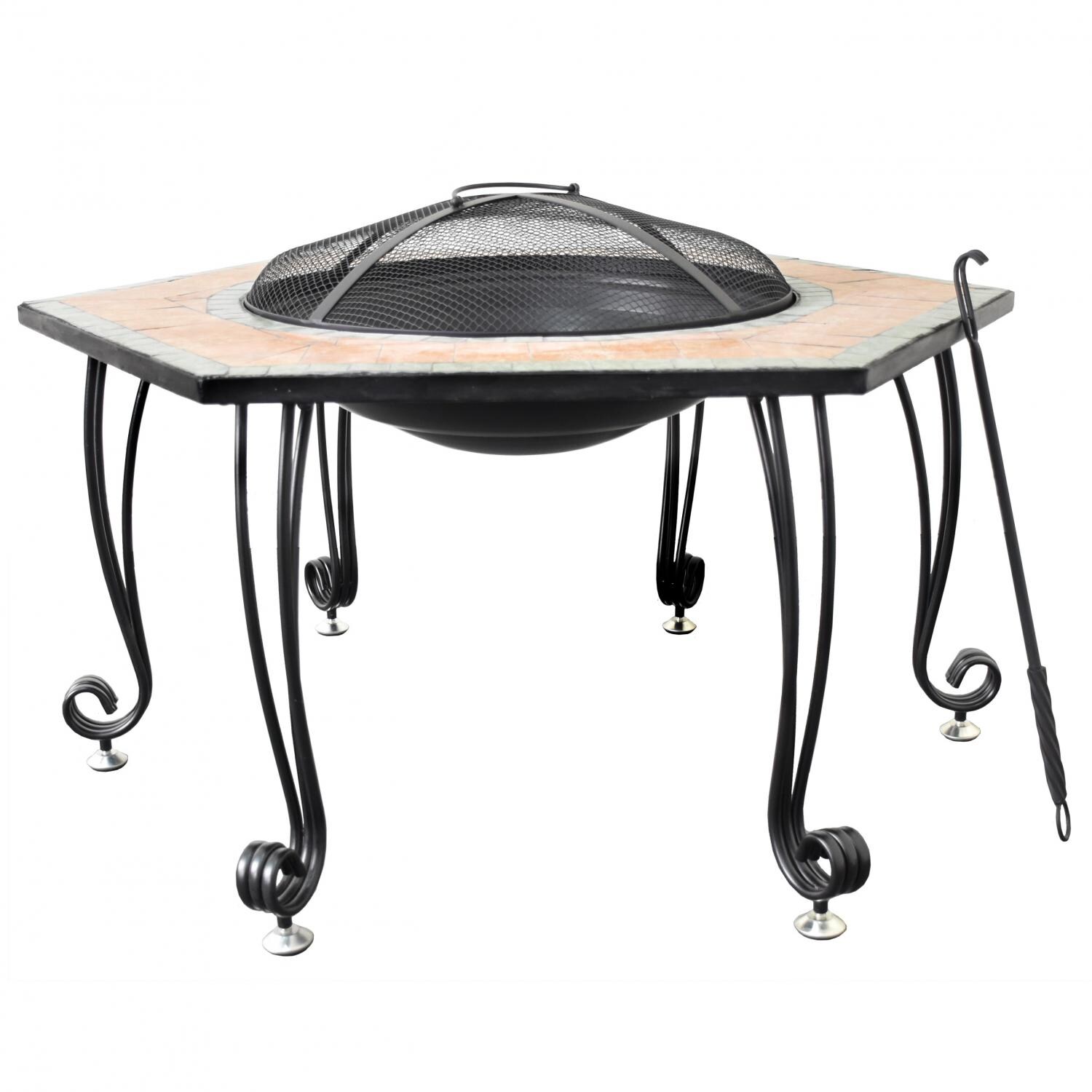 Astella 30Inch Hexagonal Wood Burning Fire Pit Steel with Ceramic