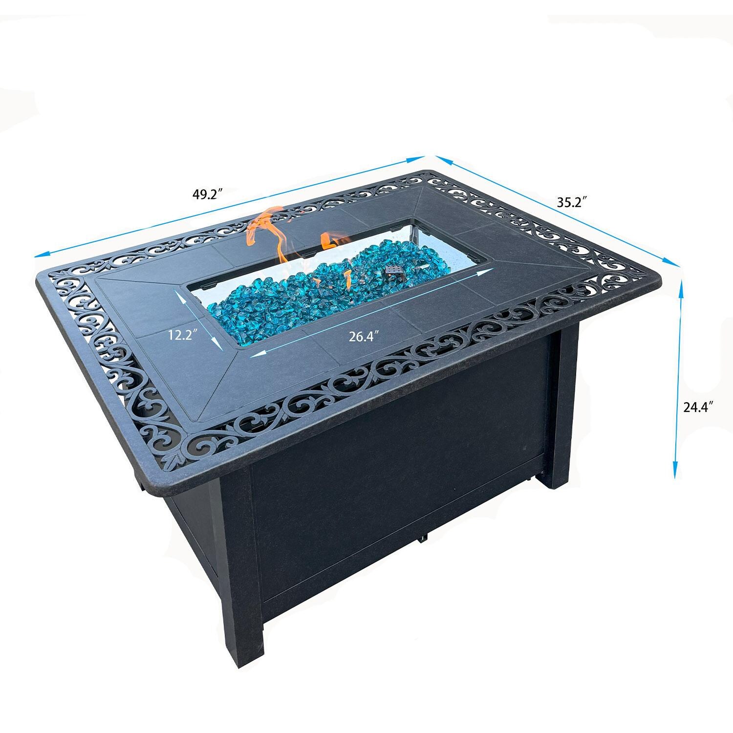 Darlee Cast Aluminum 49 X 35 Rectangular Fire Pit Chat Table - Dimensions - Dimensional thumbnail