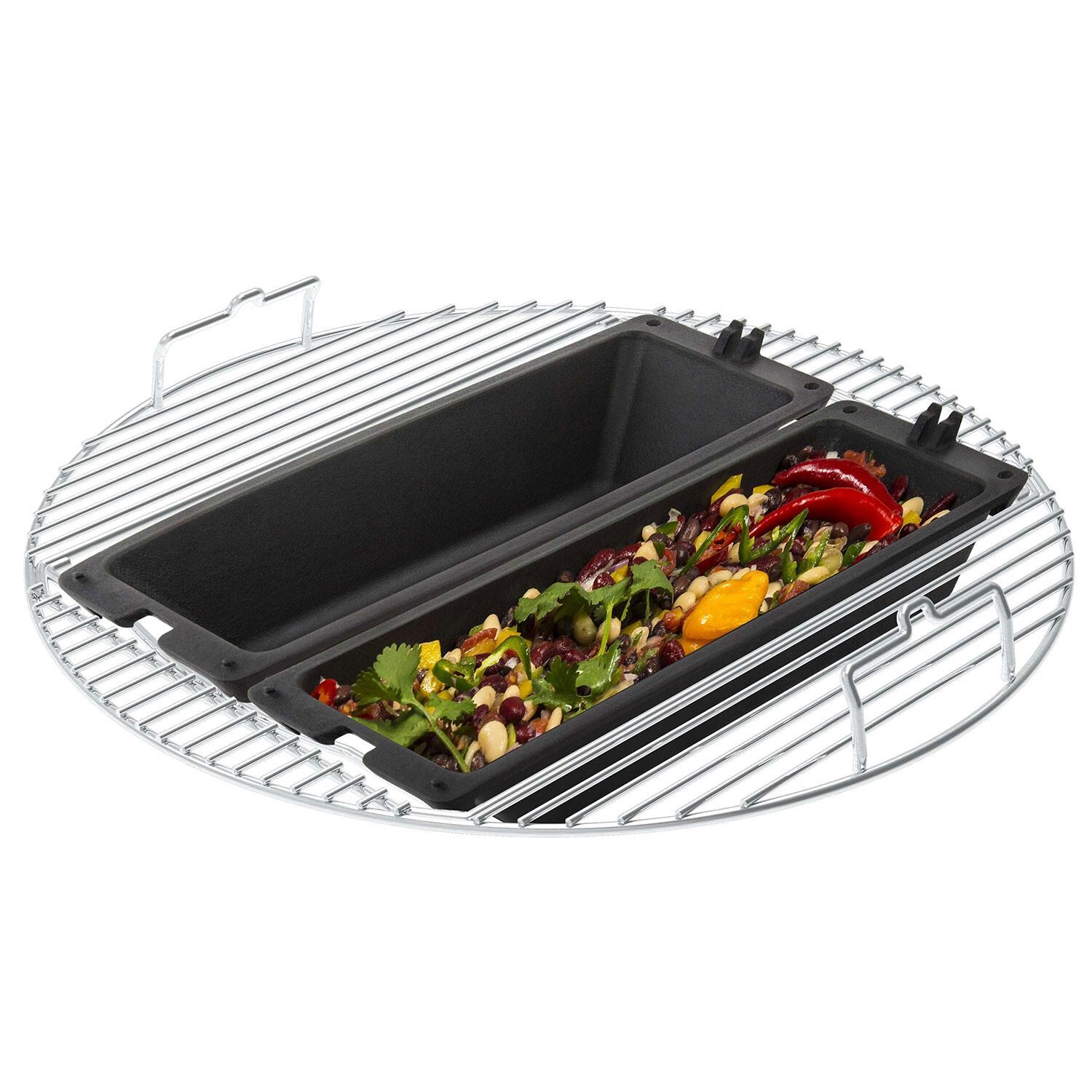 Broil King 13225 Stainless Steel Do More Cooking Grid for Charcoal Kettle Grills - w/ Veggies - White Background thumbnail