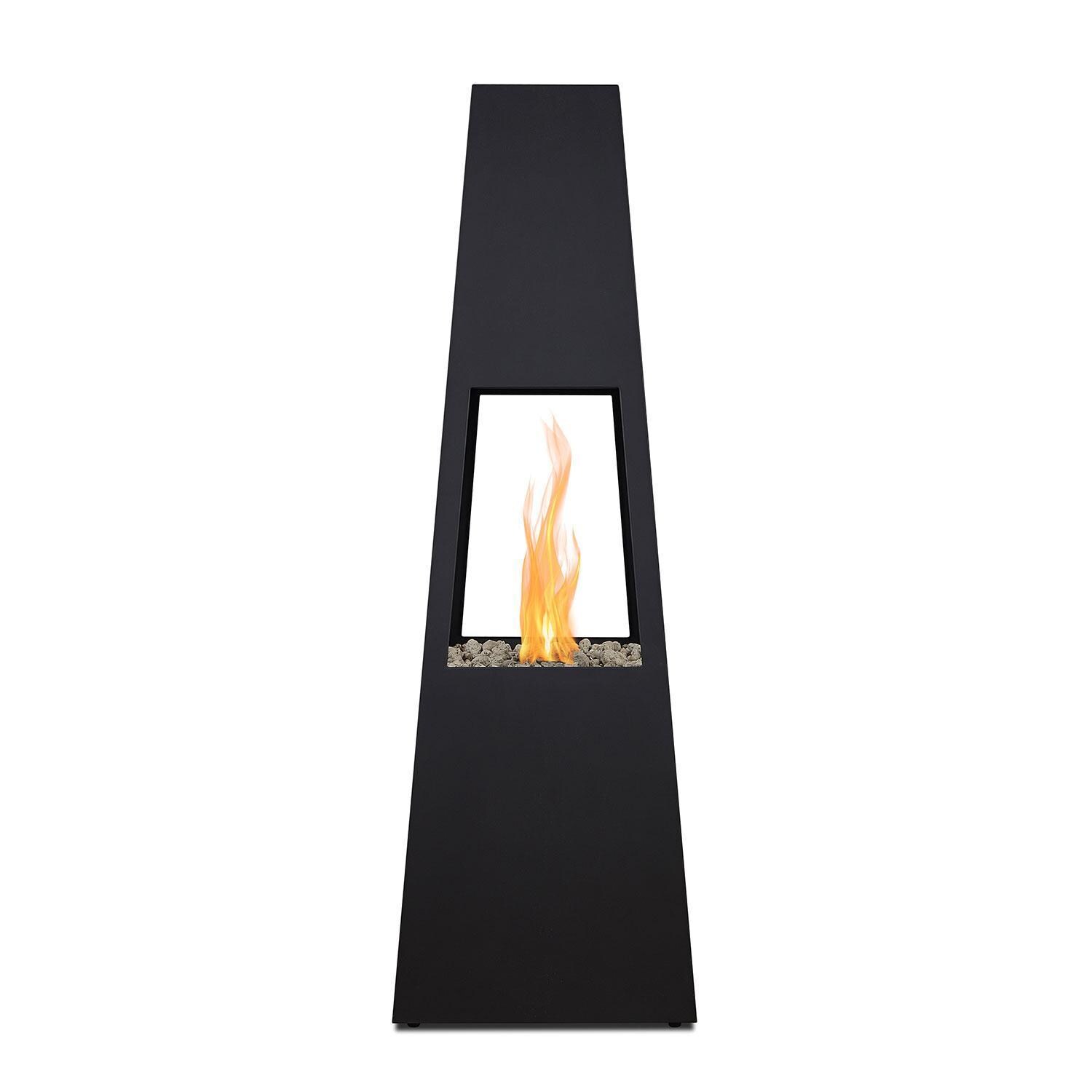 Metal Chiminea 70 Inch Square Fire Pit W/ Hidden Propane Tank in Black by Lakeview Outdoor Designs - On - Side View - White Background thumbnail