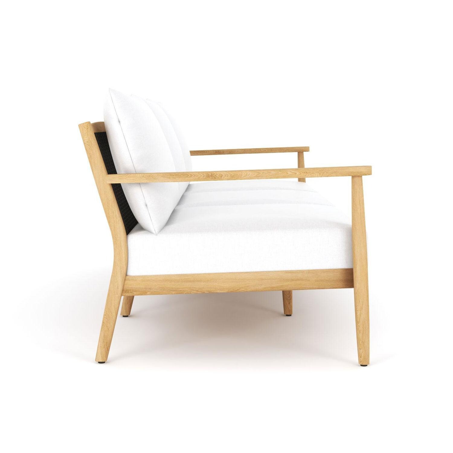 Palma Teak 3 Person Sofa W/ White Cushions by Royal Teak Collection - Side View - White Background thumbnail