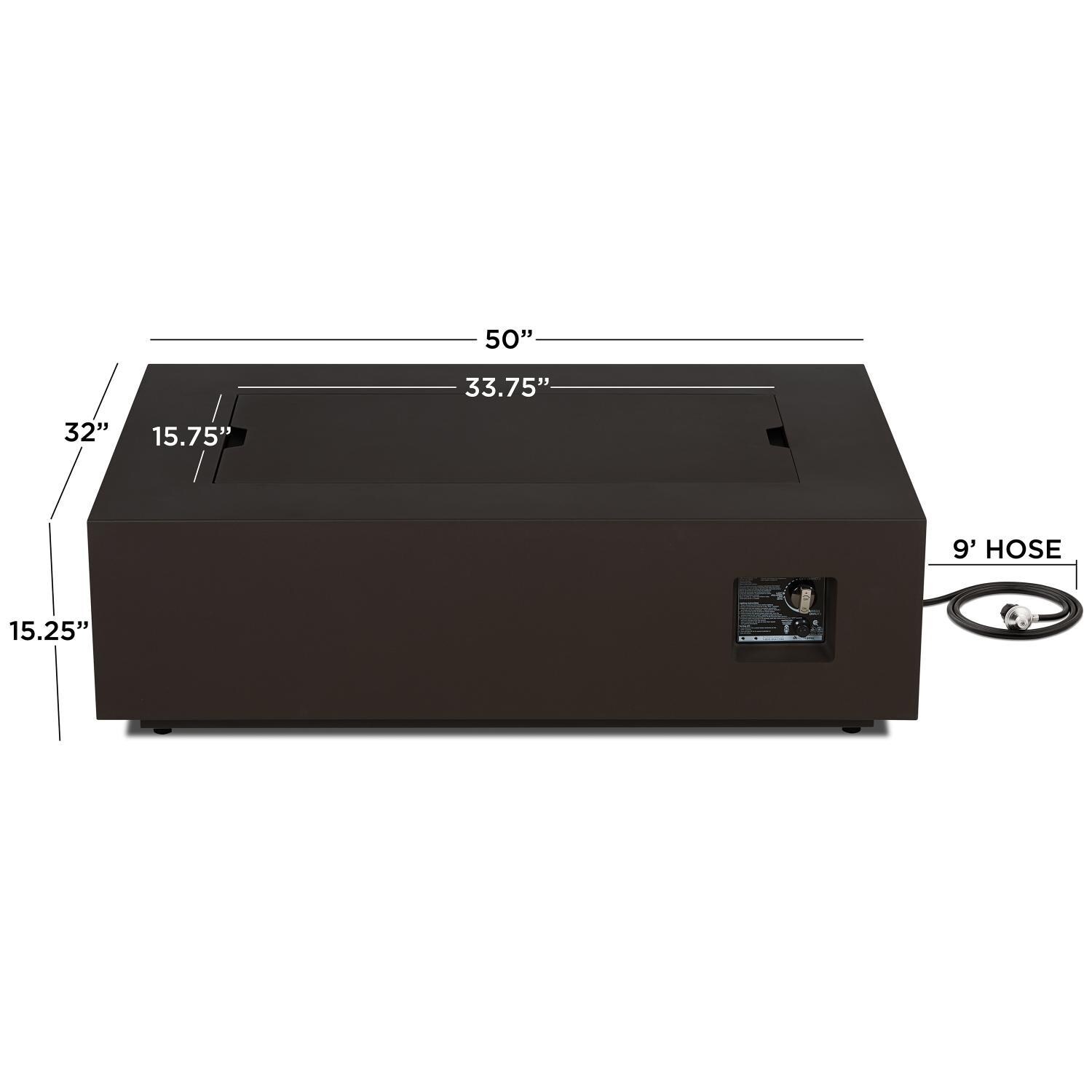 Elysian 50-in Rectangular Steel Propane Fire Pit Table in Dark Bronze by Lakeview Outdoor Designs - Dimensional thumbnail