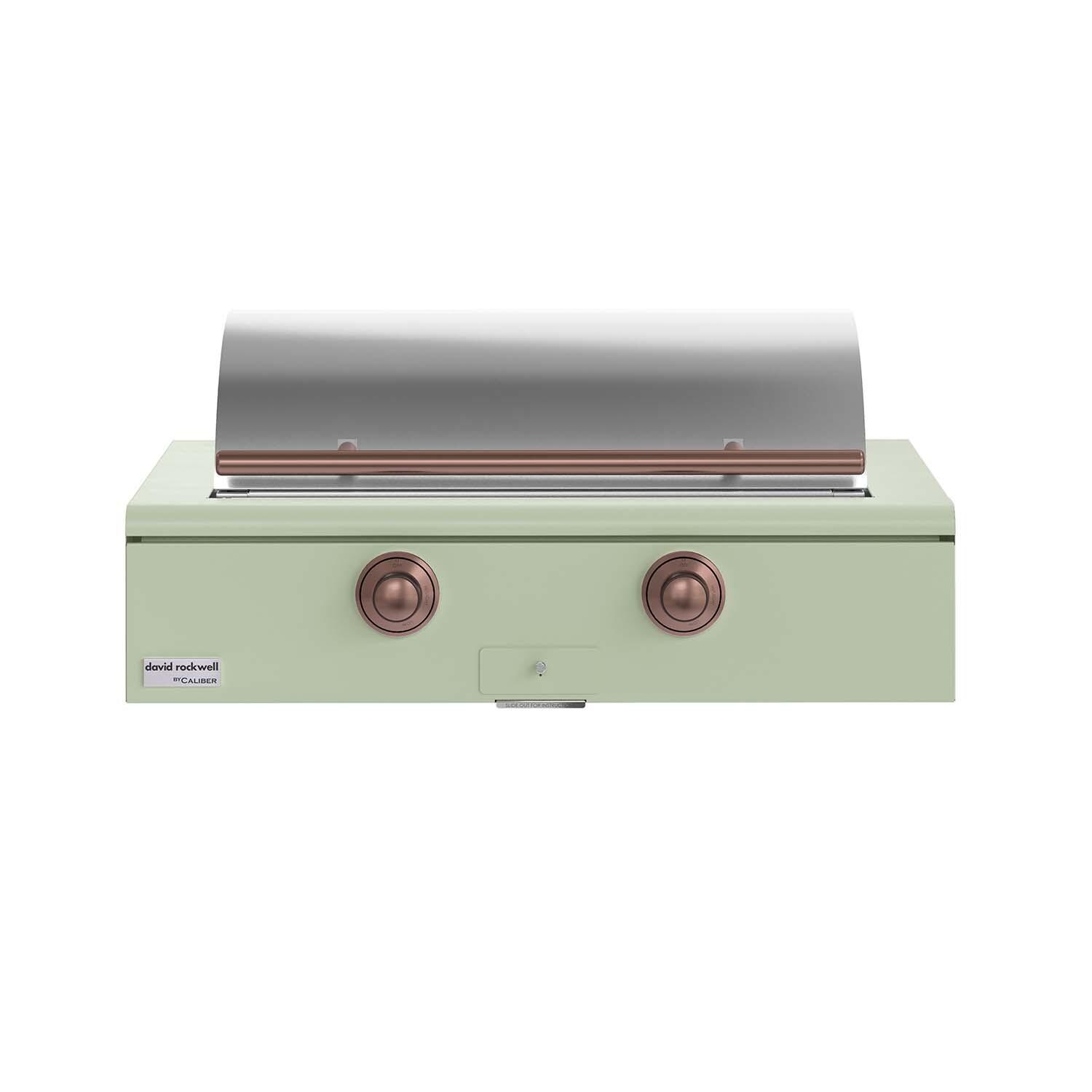 Caliber CRG-42BL00-A-129-H03 42-in Propane Built-In Rockwell Grill - Sage w/ Copper Hardware - Lid Closed - White Background thumbnail