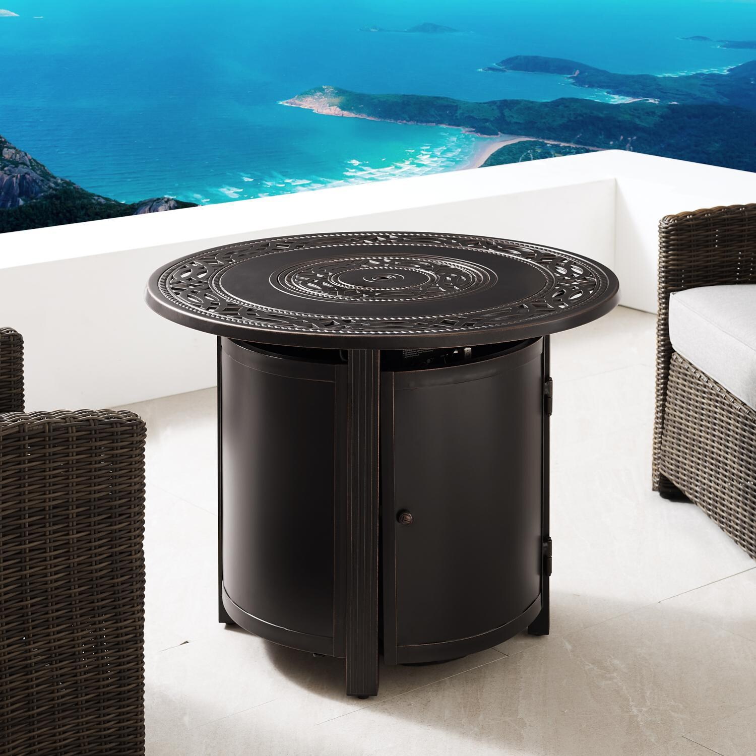 Ultimate Patio 63692 La flore 34-Inch Round Aluminum Propane Gas Fire Pit - Burner Cover thumbnail